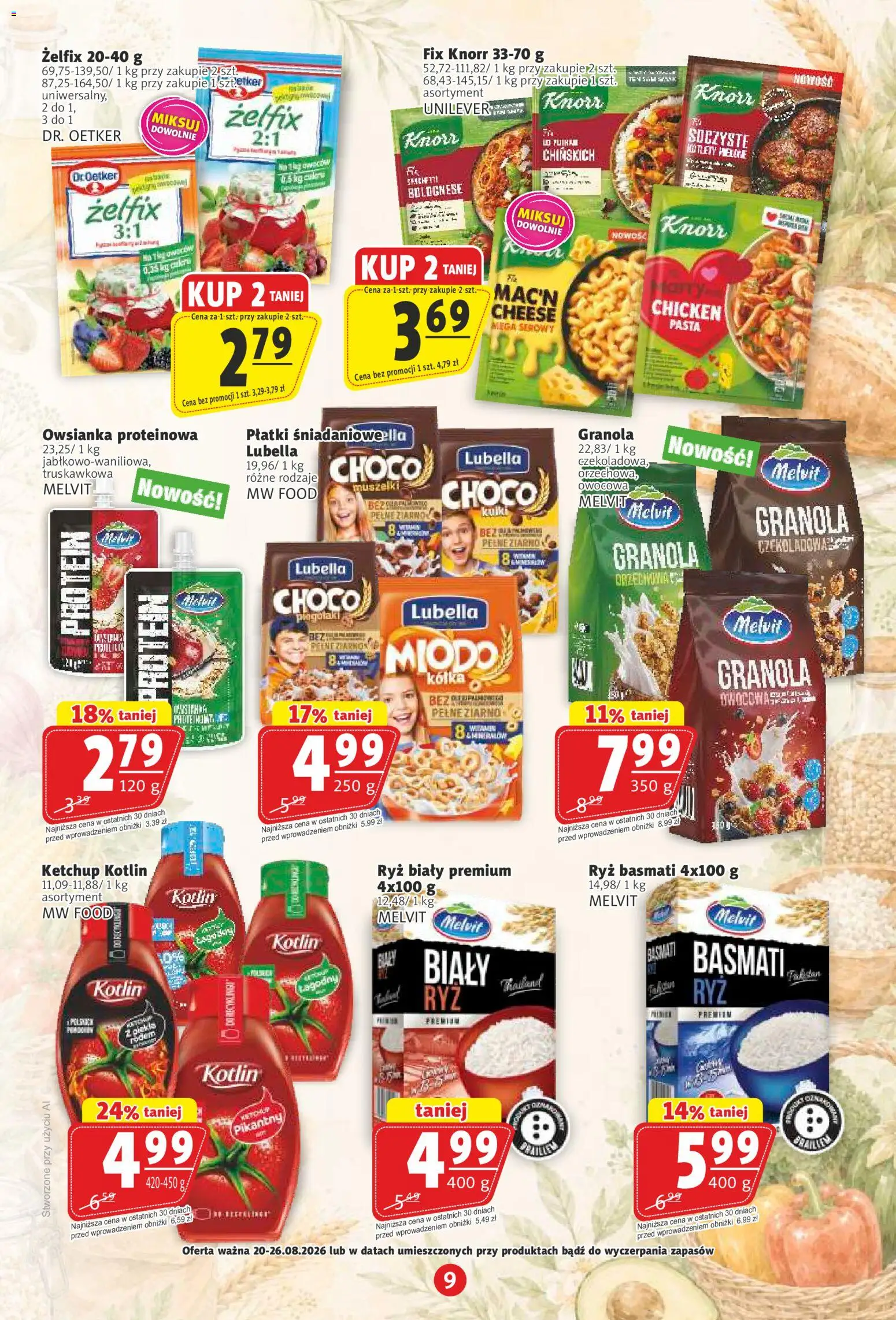 Prim Market gazetka od 20.08.2026 | Strona: 9 | Produkty: Owsianka, Ketchup, Ryż biały, Płatki
