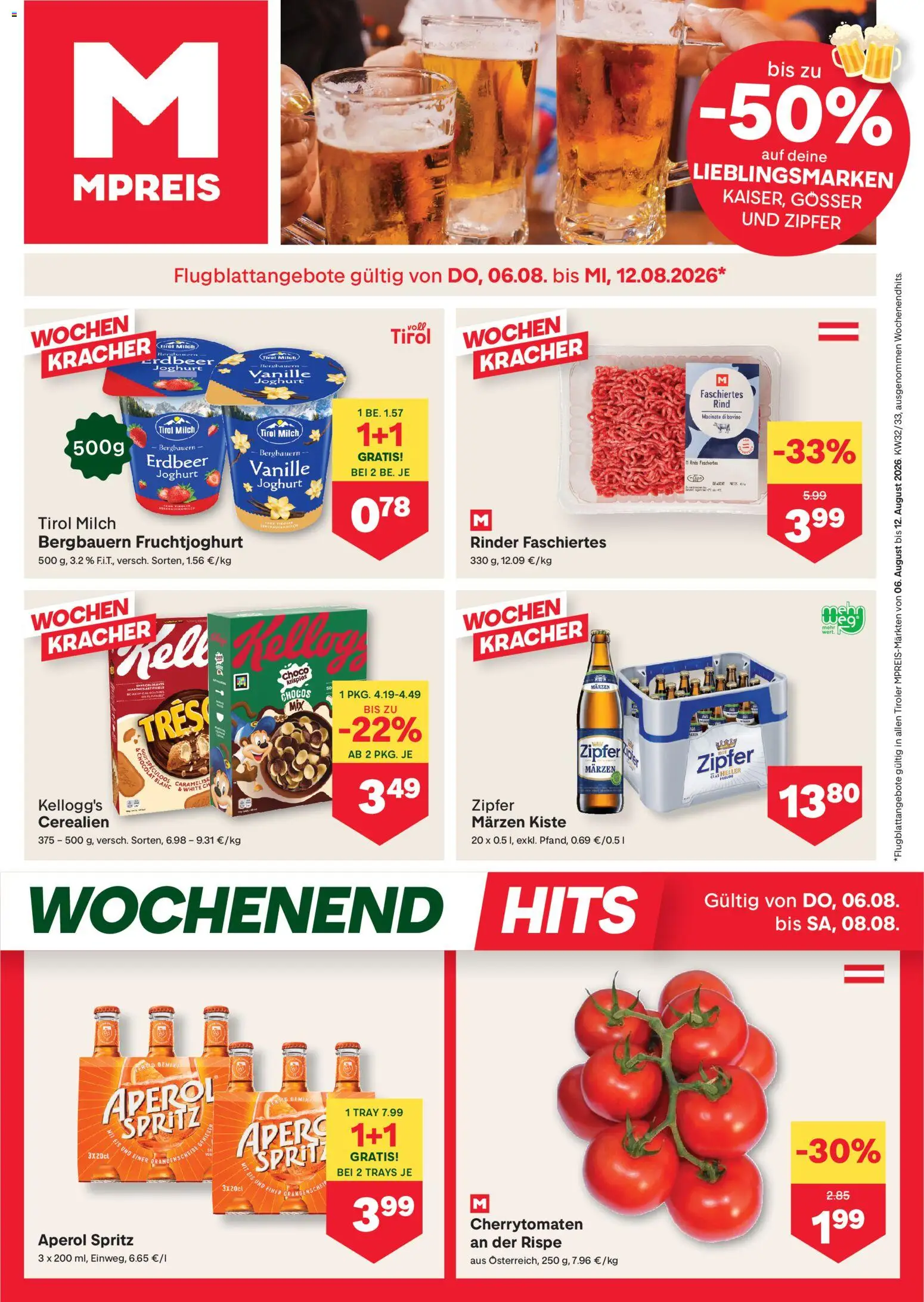 MPREIS Flugblatt gültig ab 06.08.2026 | Seite: 1 | Produkte: Eis, Milch, Joghurt