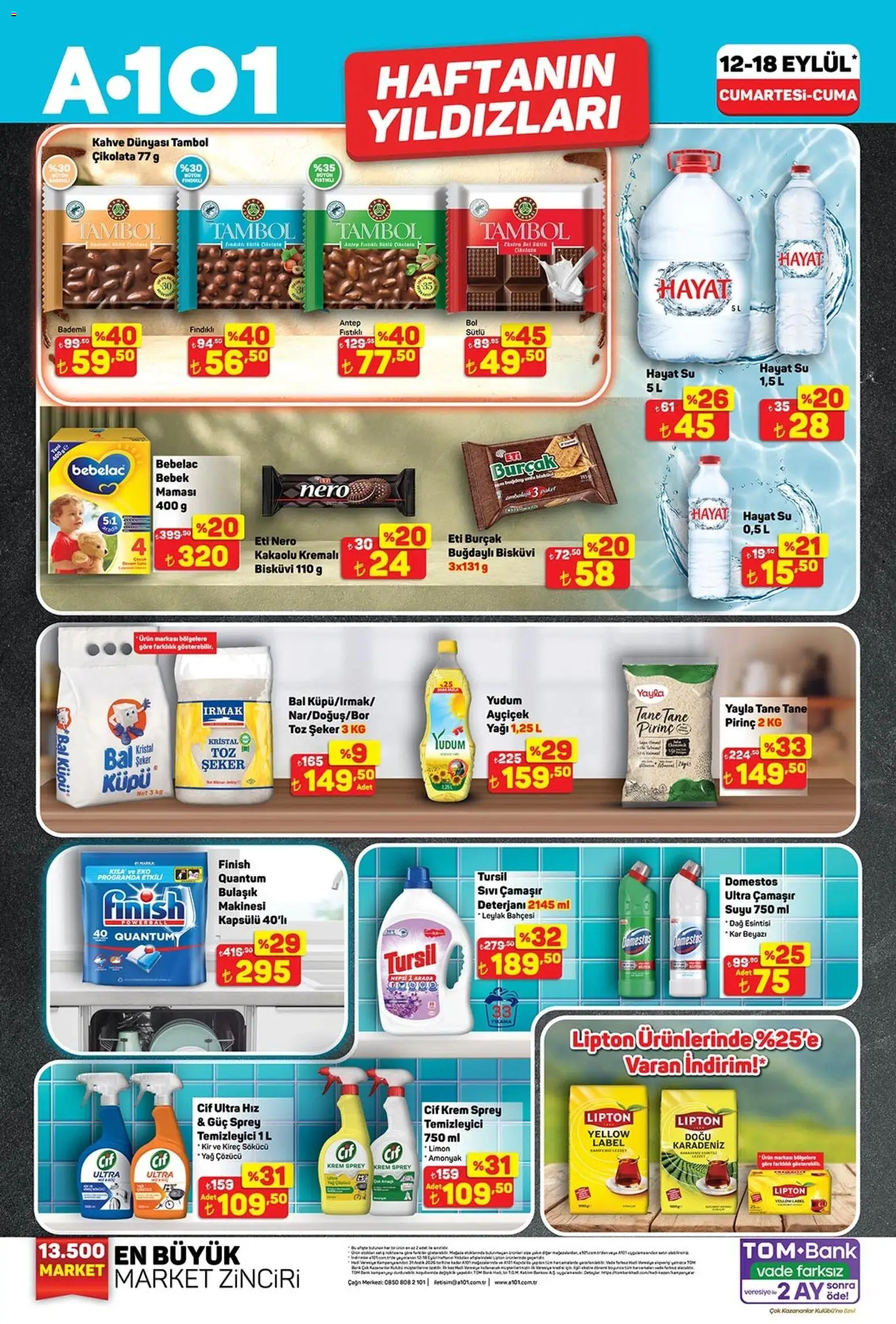 A101 Katalog - 12 Eylül 2026 tarihinden itibaren geçerlidir | Sayfa: 1 | Ürünler: Yağ, Yağ çözücü, Su, Bisküvi
