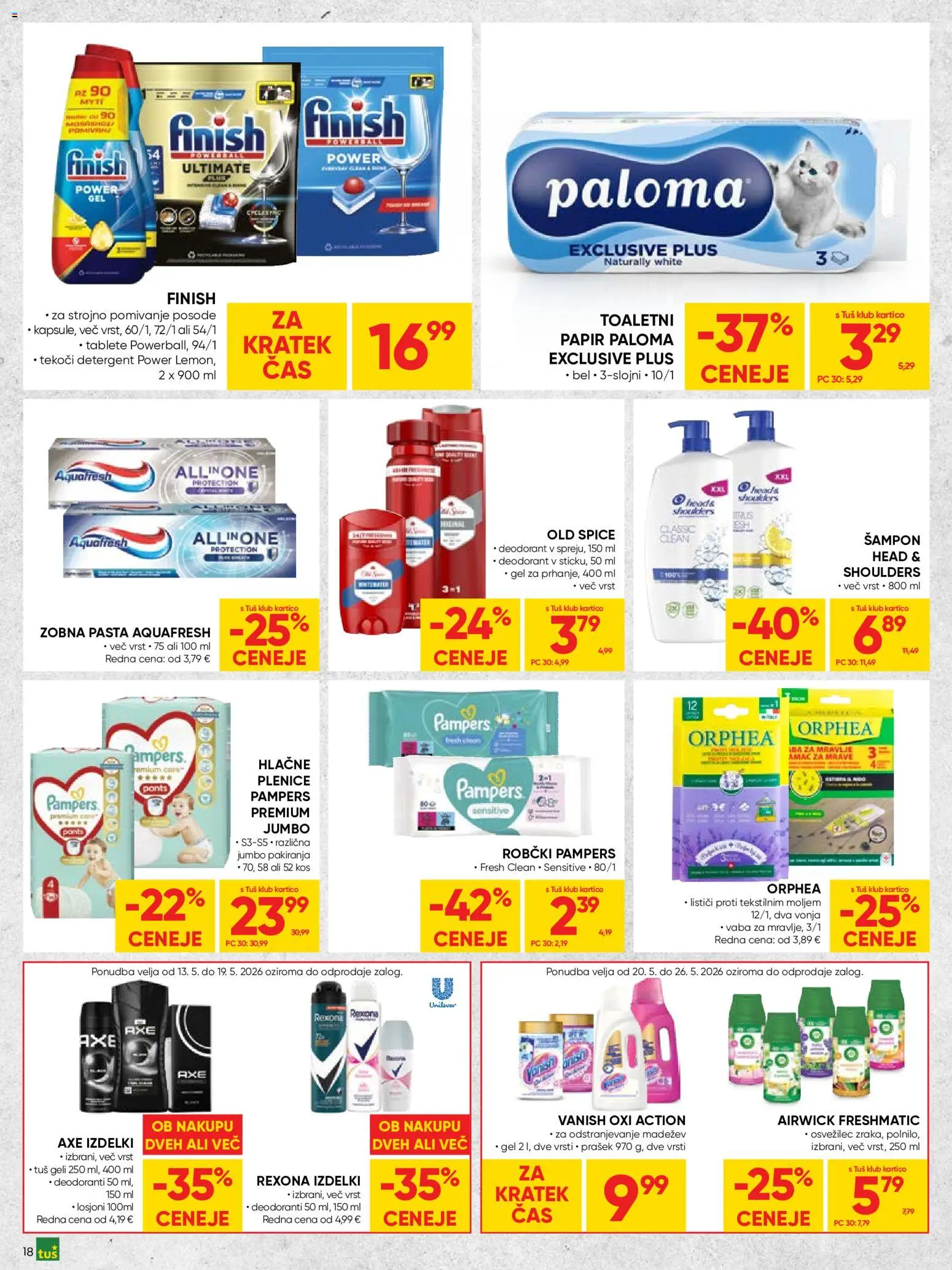 Novi Tuš katalog ponudbe – veljaven od 13.05.2026 | Stran: 18 | Izdelki: Prašek, Kos, Deodorant, Zobna pasta