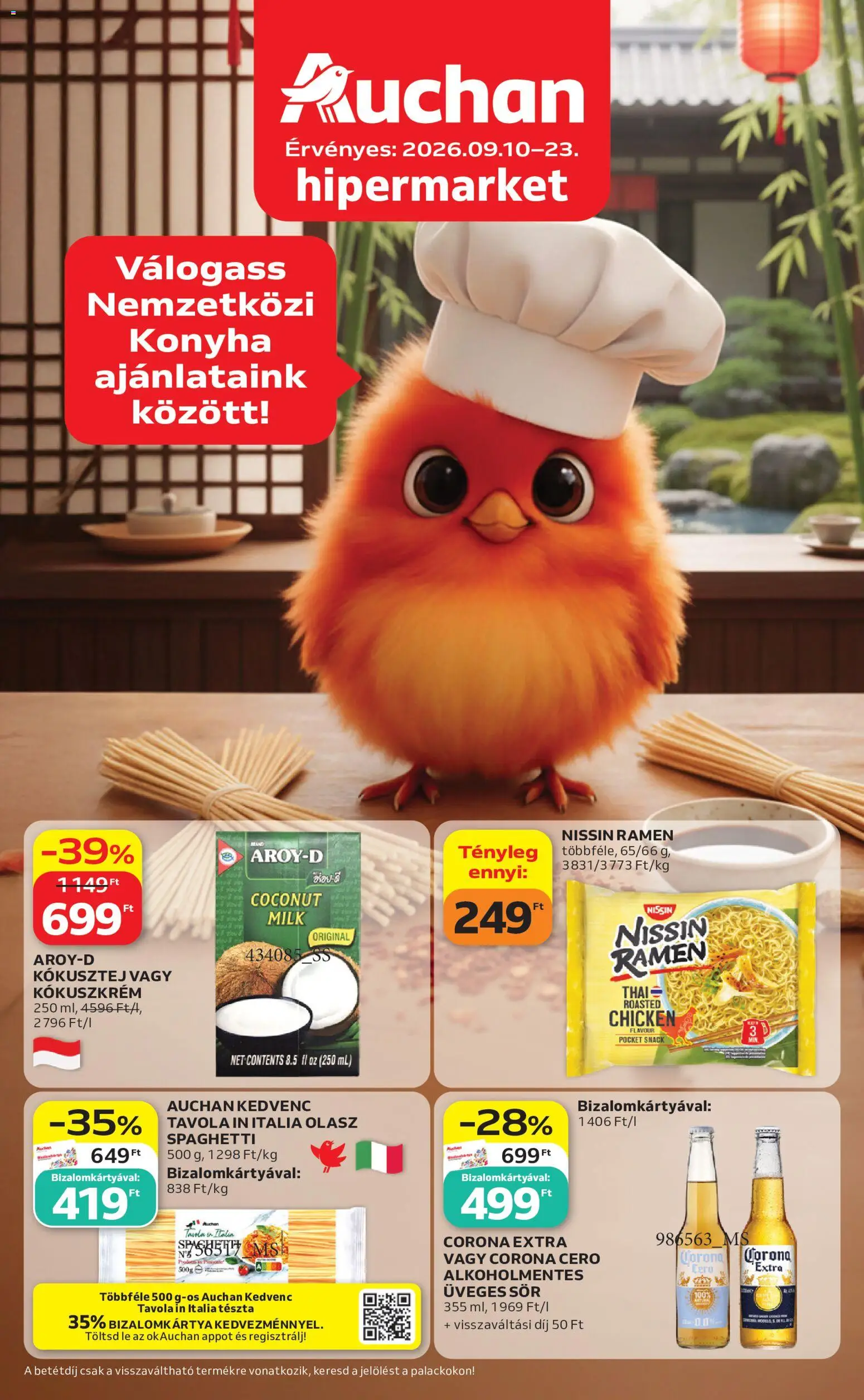 Auchan akciós ujság - amely érvényes a következő dátumtól: 2026.09.10. | Oldal: 1 | Termékek: Lé, Kókusztej, Tészta, Corona Extra