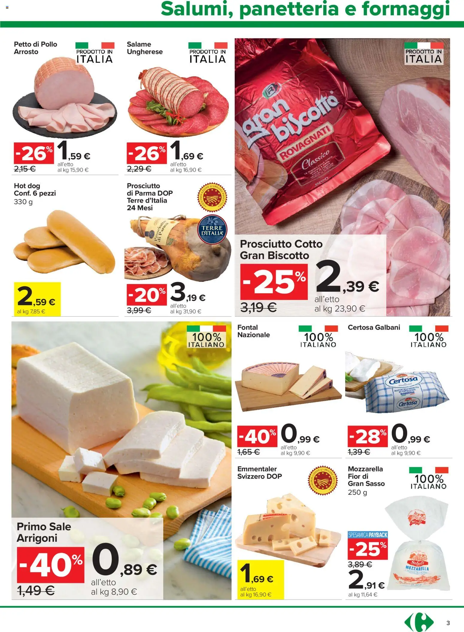 Volantino Carrefour del 16/07/2026 | Pagina: 3 | Prodotti: Prosciutto Cotto, Salame, Sale, Crescenza