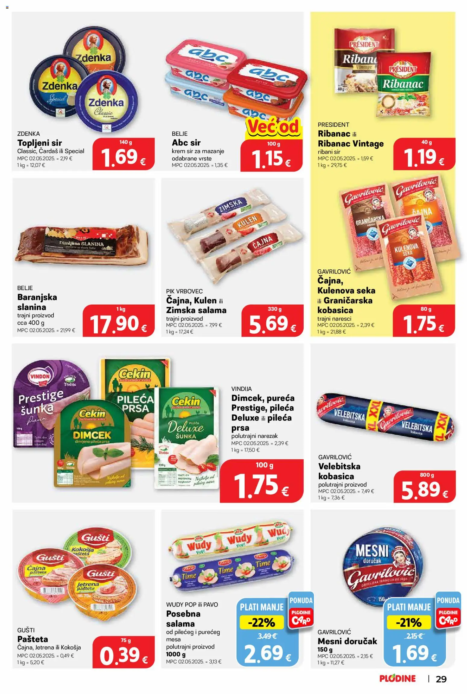 Plodine katalog | vrijedi od 17.06.2026 | Stranica: 29 | Proizvodi: Vindija, Sir, Narezak, Mesni doručak