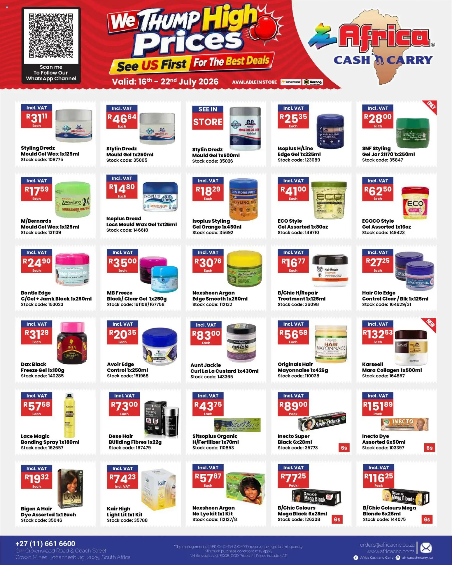 New Africa Cash & Carry catalogue – valid from 16/07/2026 | Page: 4 | Products: Custard, Light, Mayonnaise, Dye