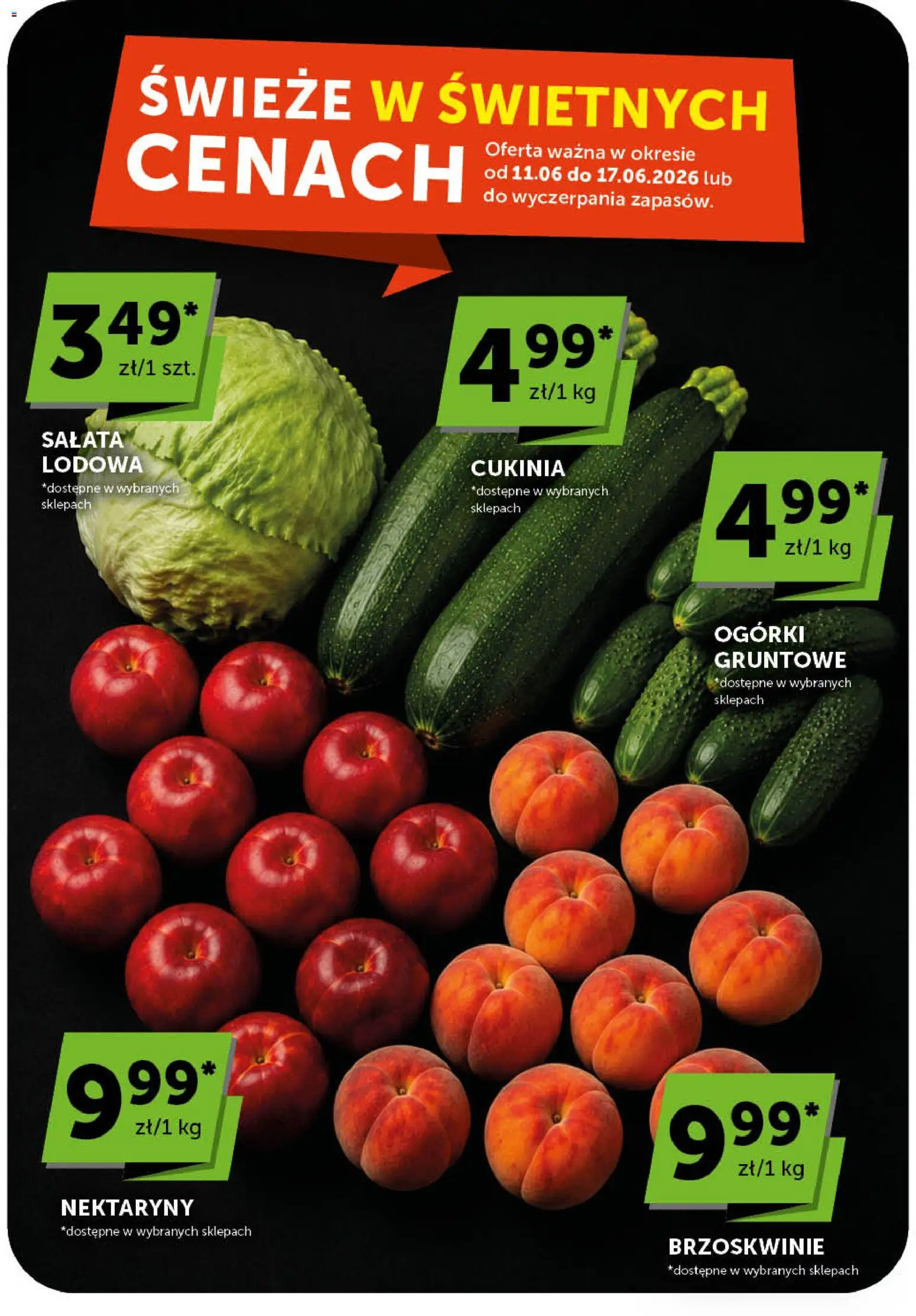 Groszek gazetka od 11.06.2026 | Strona: 9 | Produkty: Cukinia, Brzoskwinie, Ogórki, Ogórki gruntowe