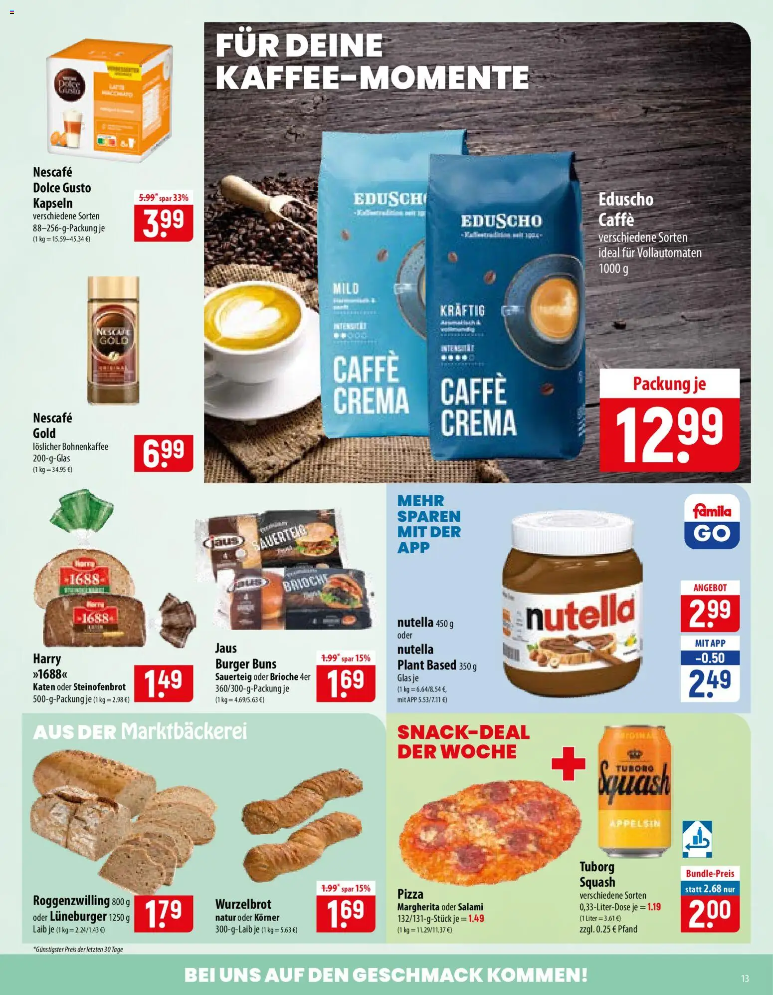 Famila Prospekt – gültig ab 21.09.2026 | Seite: 13 | Produkte: Burger, Dolce Gusto kapseln, Eduscho, Dolce gusto