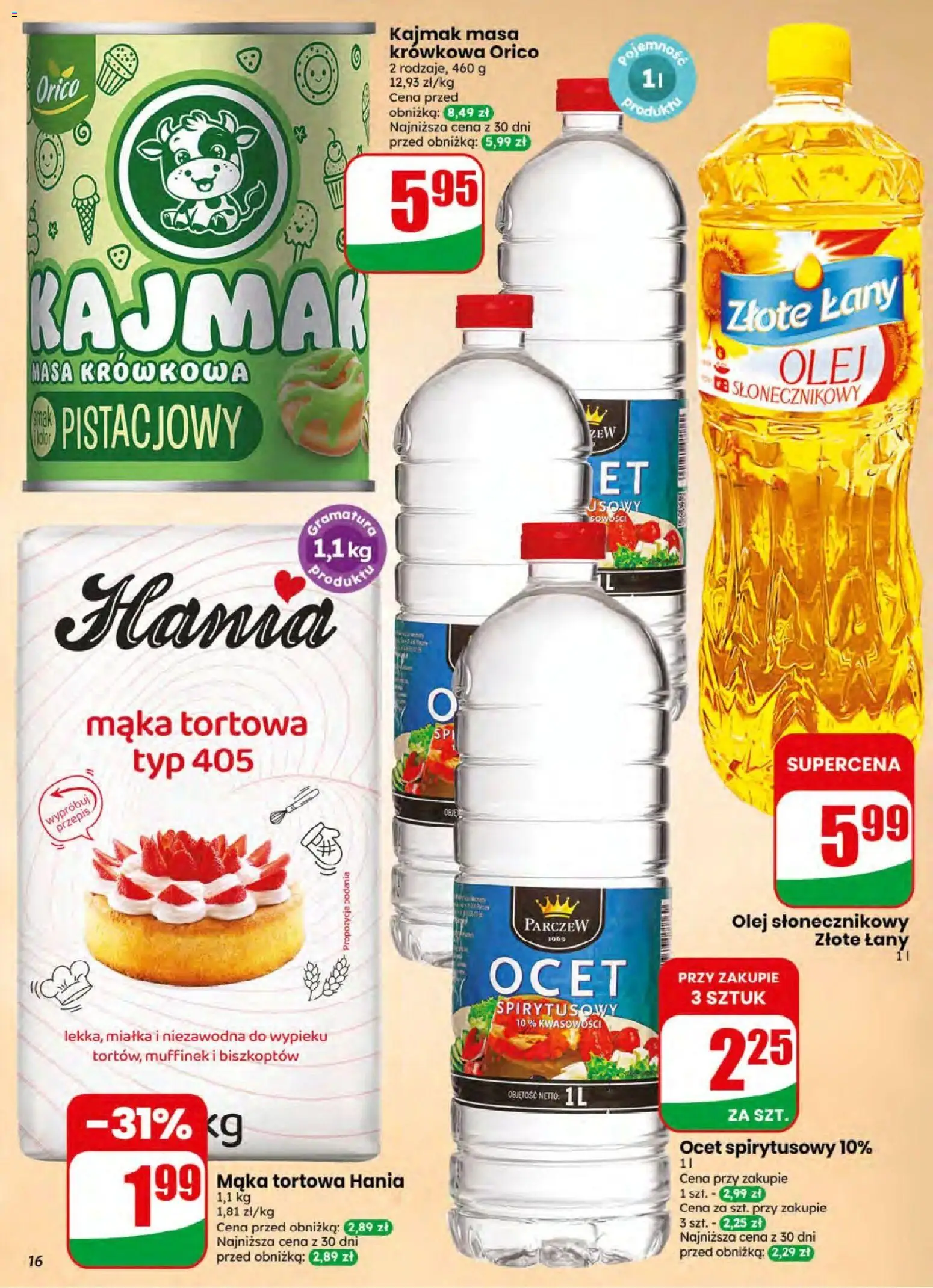 Dino gazetka od 08.07.2026 | Strona: 16 | Produkty: Ocet spirytusowy, Olej słonecznikowy, Ocet, Olej