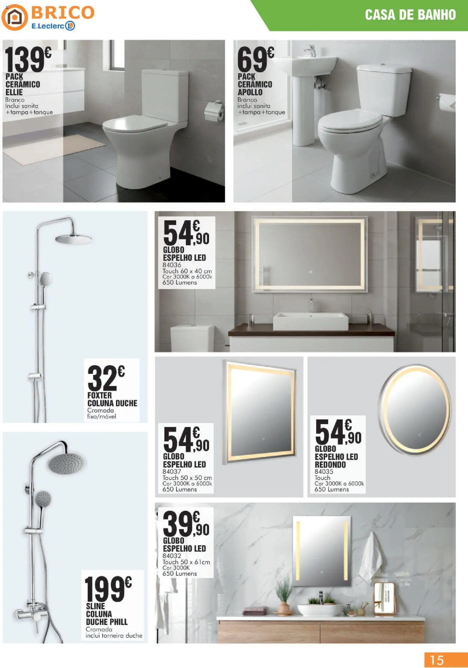 E.Leclerc Folheto Brico Lamego │ válido de 16.05.2026 | Página: 15 | Produtos: Torneira, Casa de banho, Banho, Espelho
