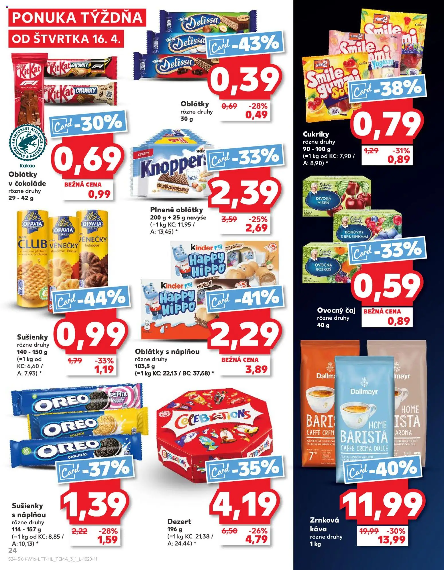 Nové Kaufland akcie – leták je platný od 16.04.2026 | Strana: 24 | Produkty: Barista, Kinder, Zrnková káva, Kakao