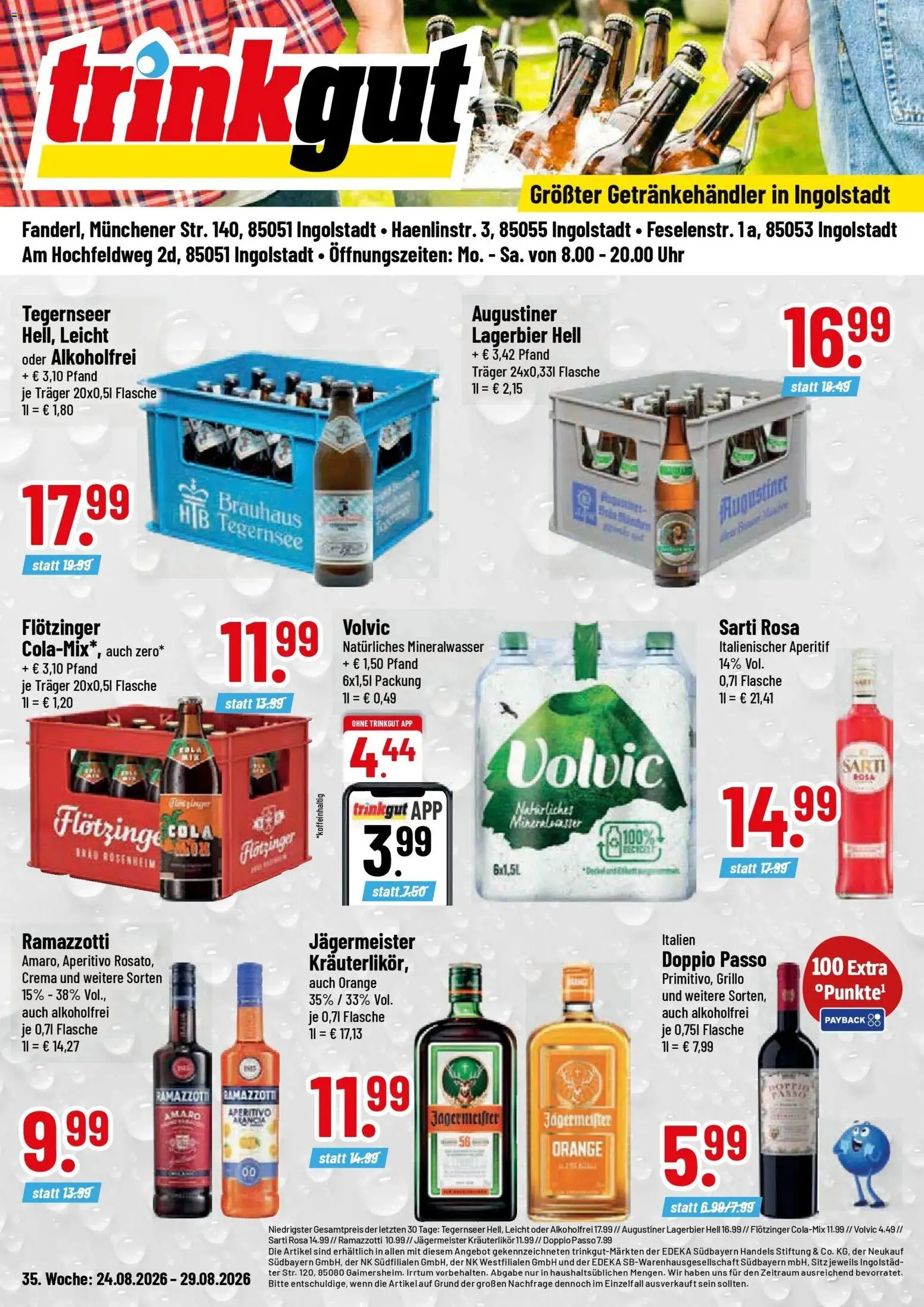 Trinkgut Prospekt Ingolstadt (ab 24.08.2026) » Angebote online | Seite: 1 | Produkte: Cola, Jägermeister, Doppio Passo, Volvic