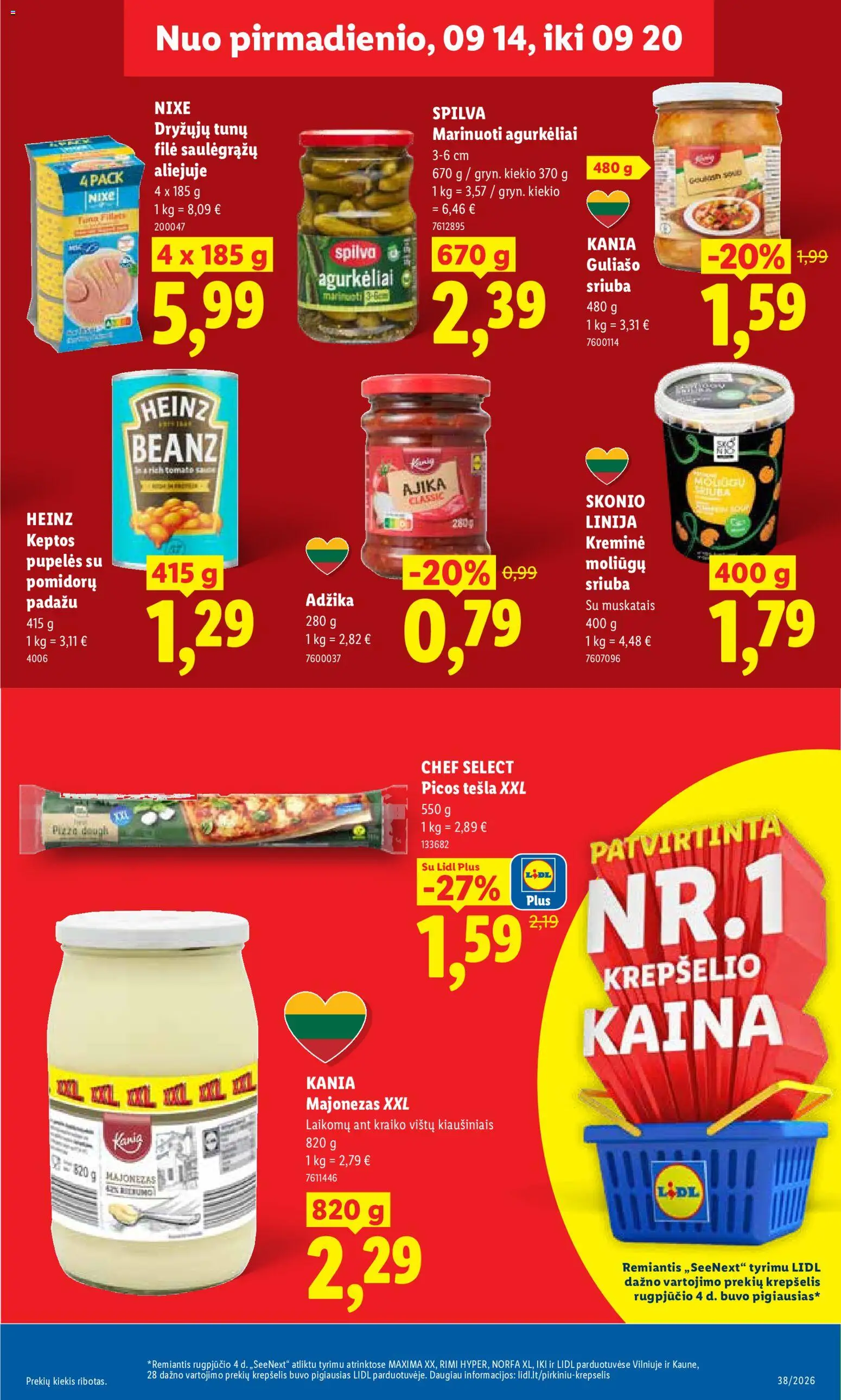 LIDL akcijos nuo 2026.09.14 | Puslapis: 13 | Prekių: Pupelės, Majonezas, Krepšelis