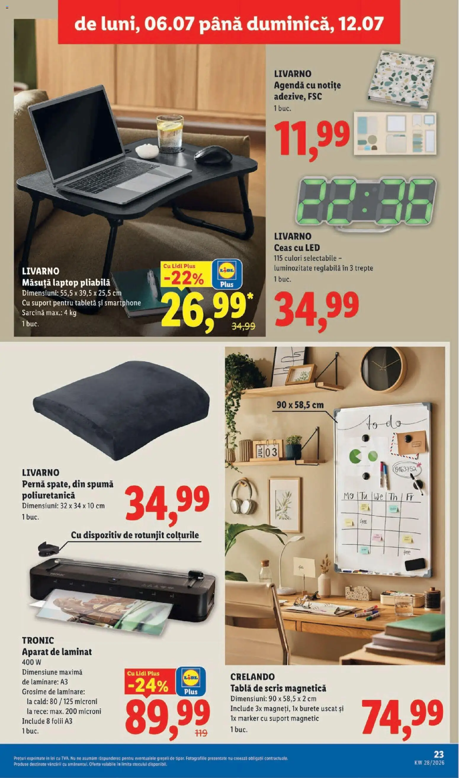Noul catalog Lidl – valabil de la 06.07.2026 | Pagină: 23 | Produse: Tabletă, Laminator, Babak, Burete