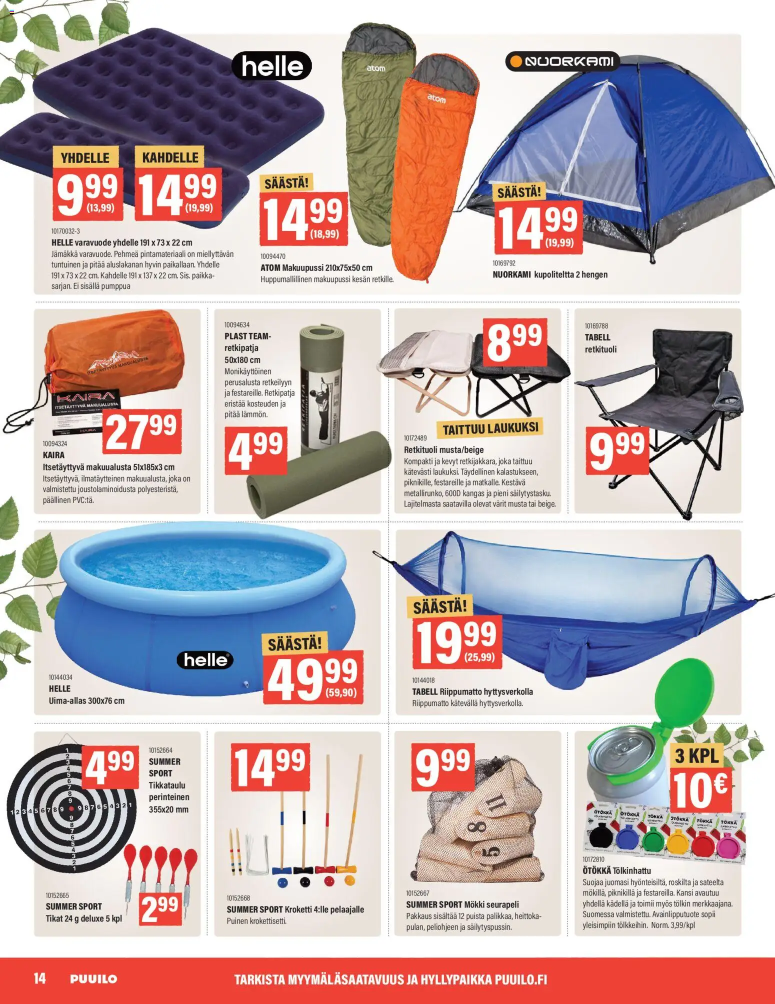 Puuilo tarjoukset – voimassa 08.06.2026 alkaen | Sivu: 14 | Tuotteet: Makuupussi, Kansi, Kroketti, Tikkataulu