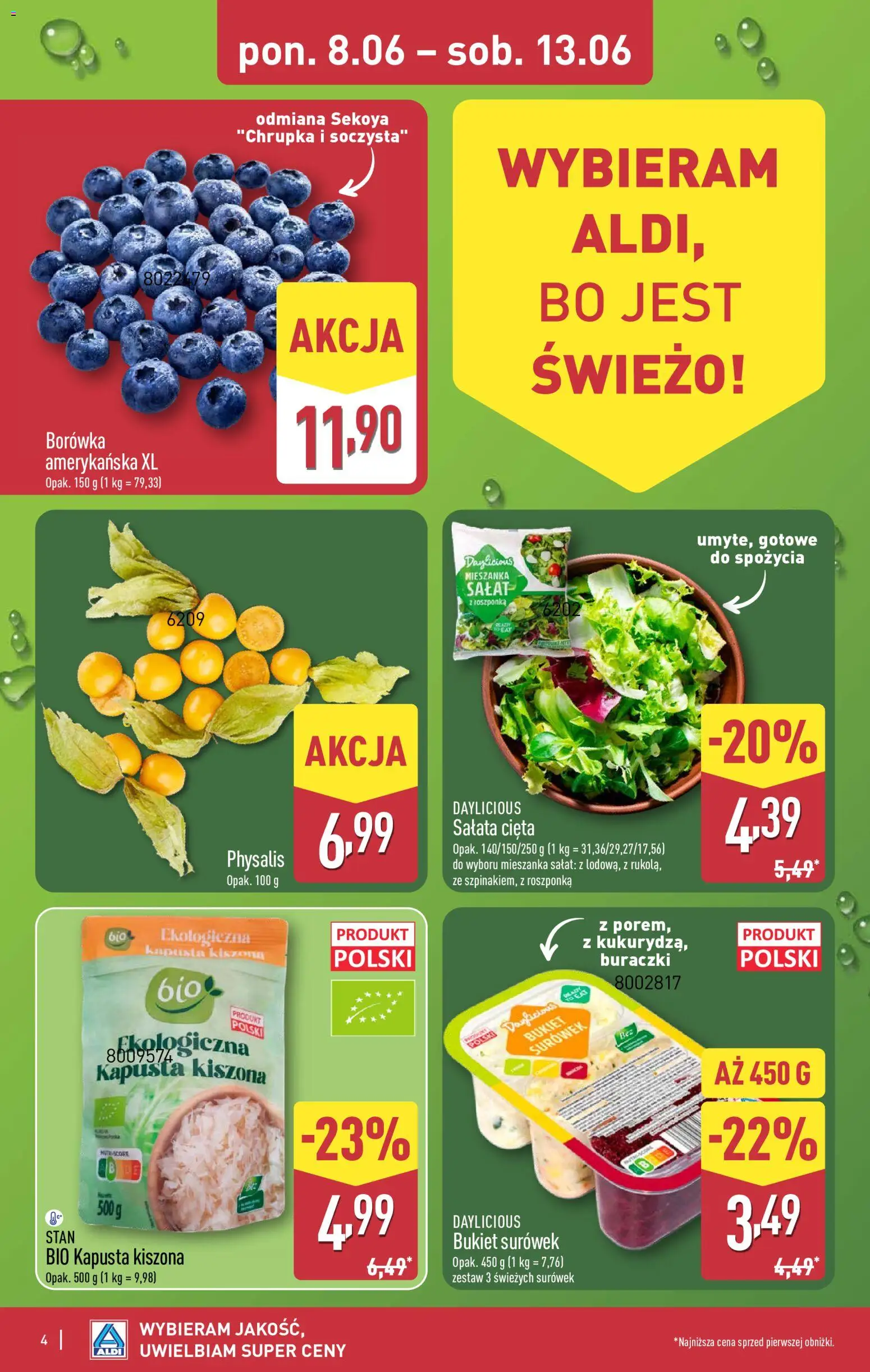 Aldi Polsko leták od 08.06.2026 | Strana: 4 | Produkty: Physalis, Salát, Kapusta, Stan