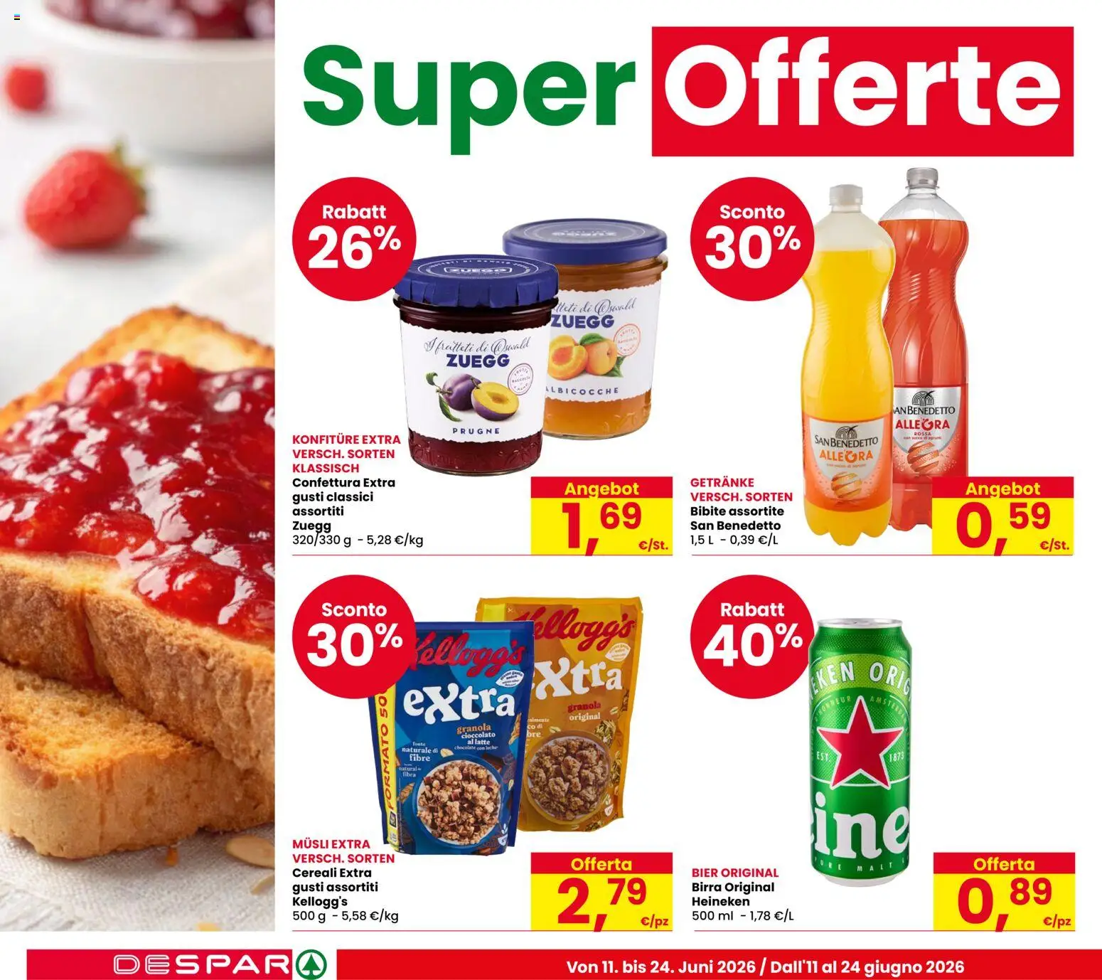 Volantino Despar del 11.06.2026 | Pagina: 6 | Prodotti: Birra, Cereali, Bibite, Heineken