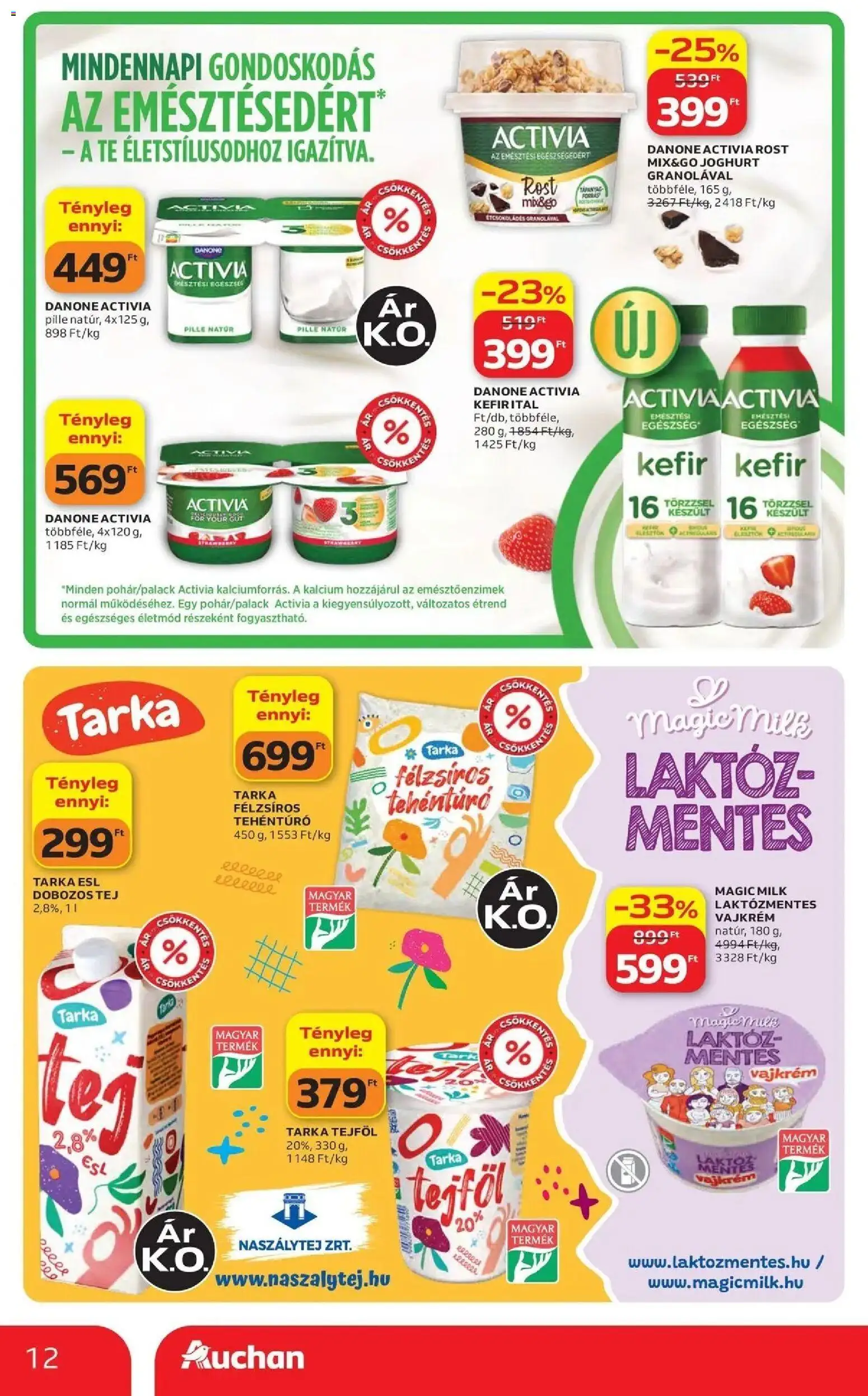 Auchan akciós újság Szolnok - 2026.08.27. -tól/töl > akció, lapozható szórólap 🛍️ | Oldal: 12 | Termékek: Kefir, Laktózmentes, Tehéntúró, Joghurt