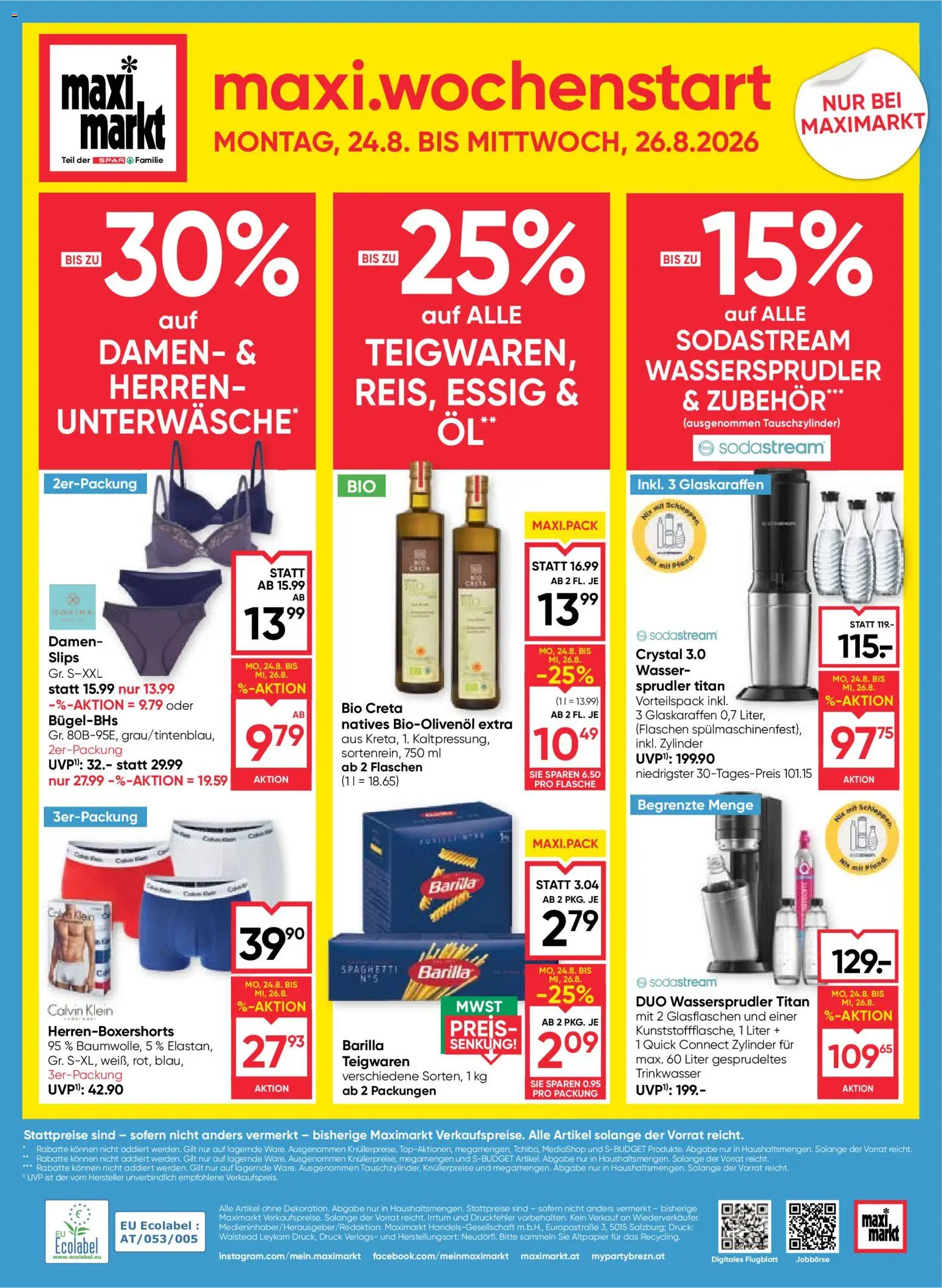 Maximarkt Flugblatt gültig ab 20.08.2026 | Seite: 24 | Produkte: Wasser, Slip, Barilla, Spaghetti