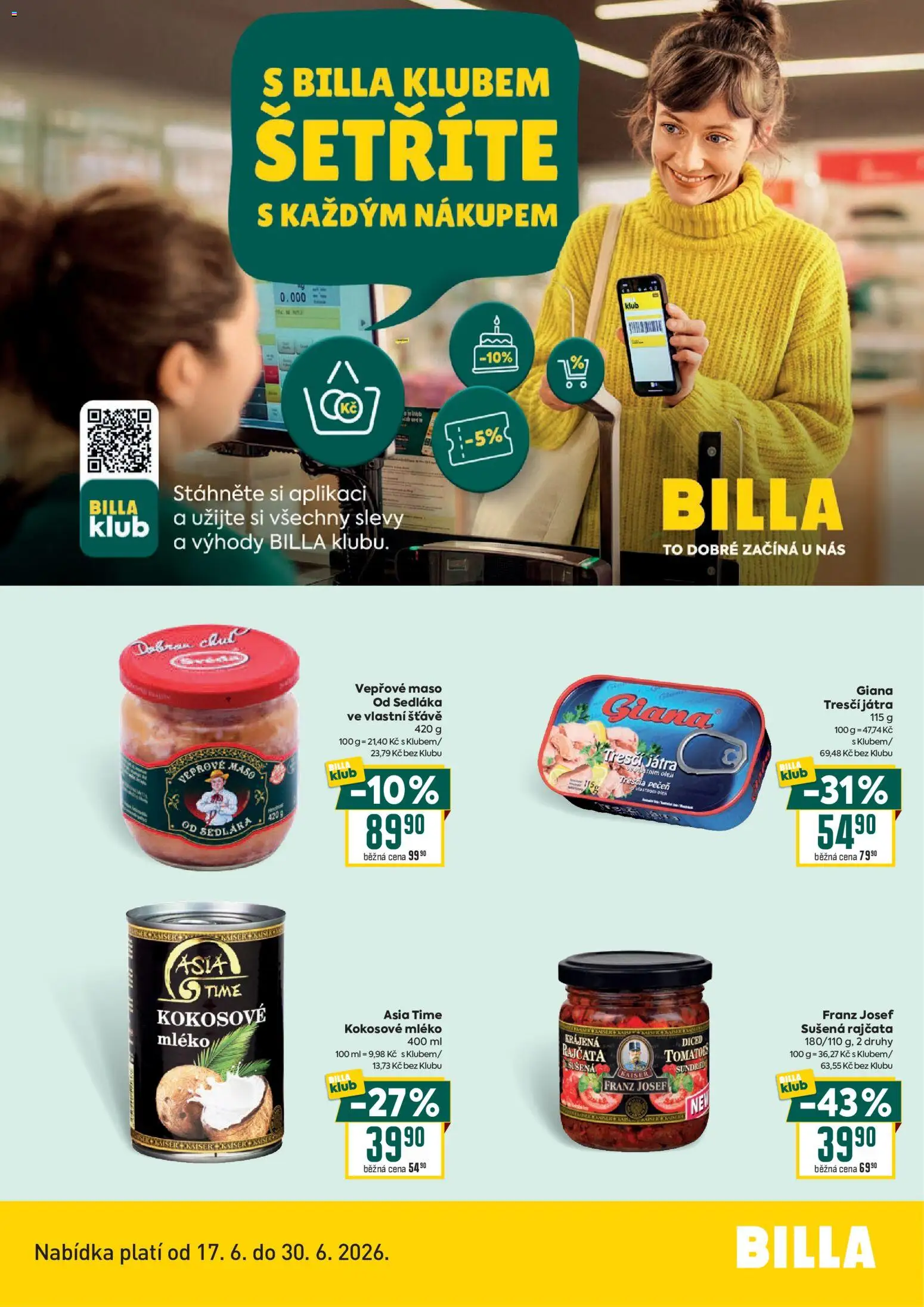 Billa leták - Bonus club od 16.06.2026 | Strana: 2 | Produkty: Kokosové mléko, Mléko, Rajčata, Maso