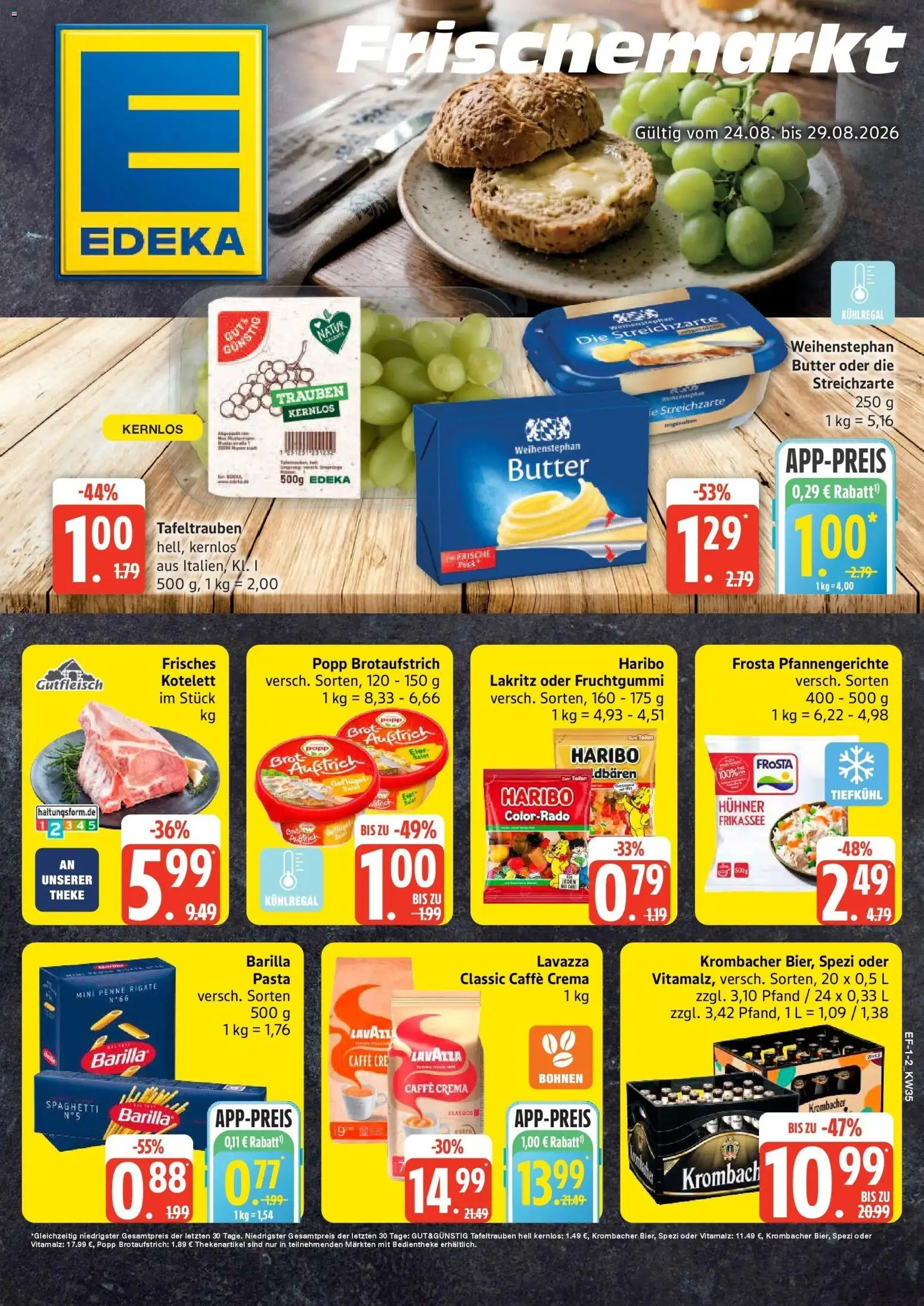 Edeka Prospekt Rendsburg (ab 24.08.2026) » Angebote Online | Seite: 1 | Produkte: Trauben, Spaghetti, Pasta, Brot