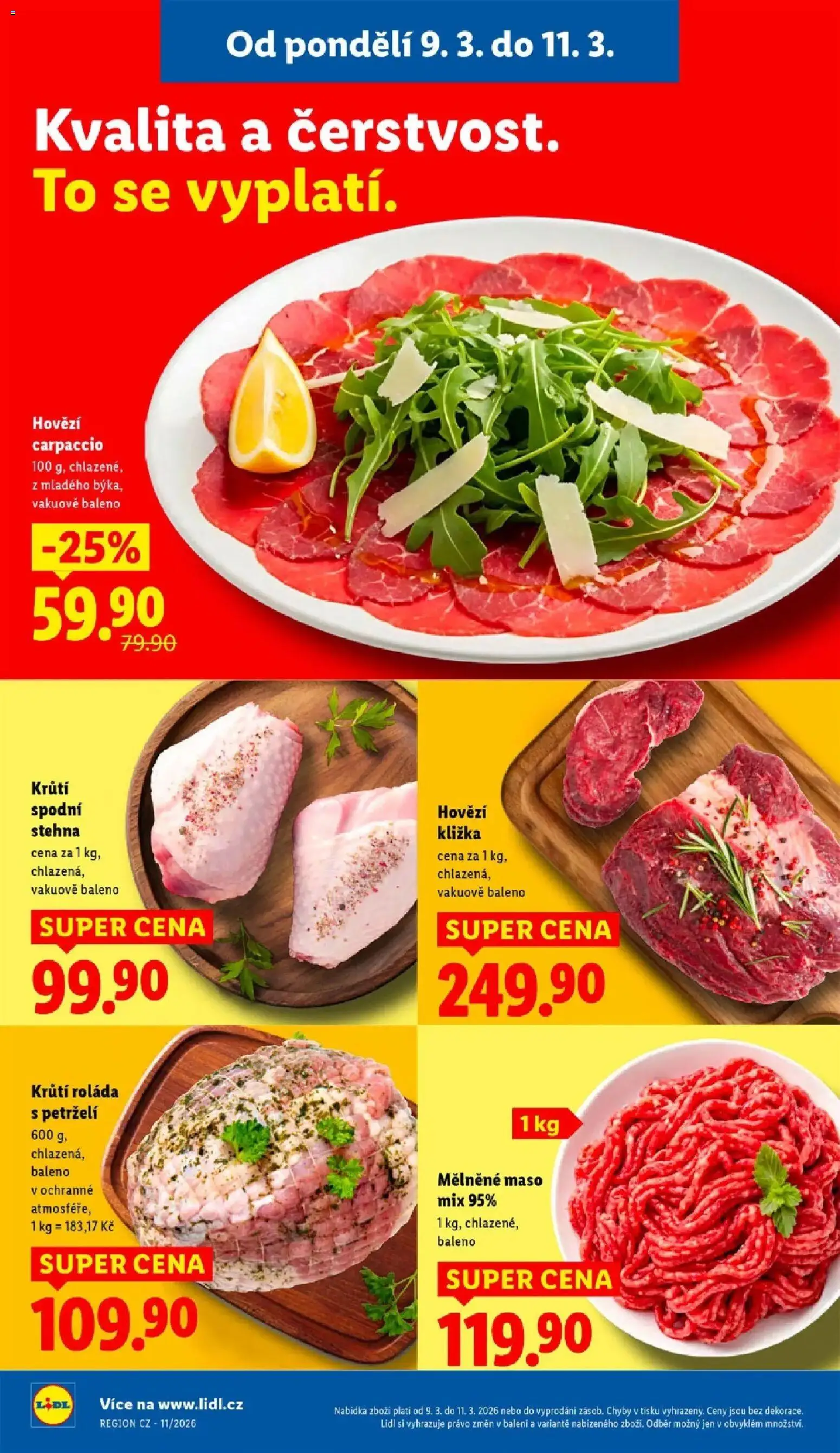 Lidl aktuální leták od 09.03.2026 | Strana: 12 | Produkty: Hovězí, Maso, Krůtí roláda, Carpaccio