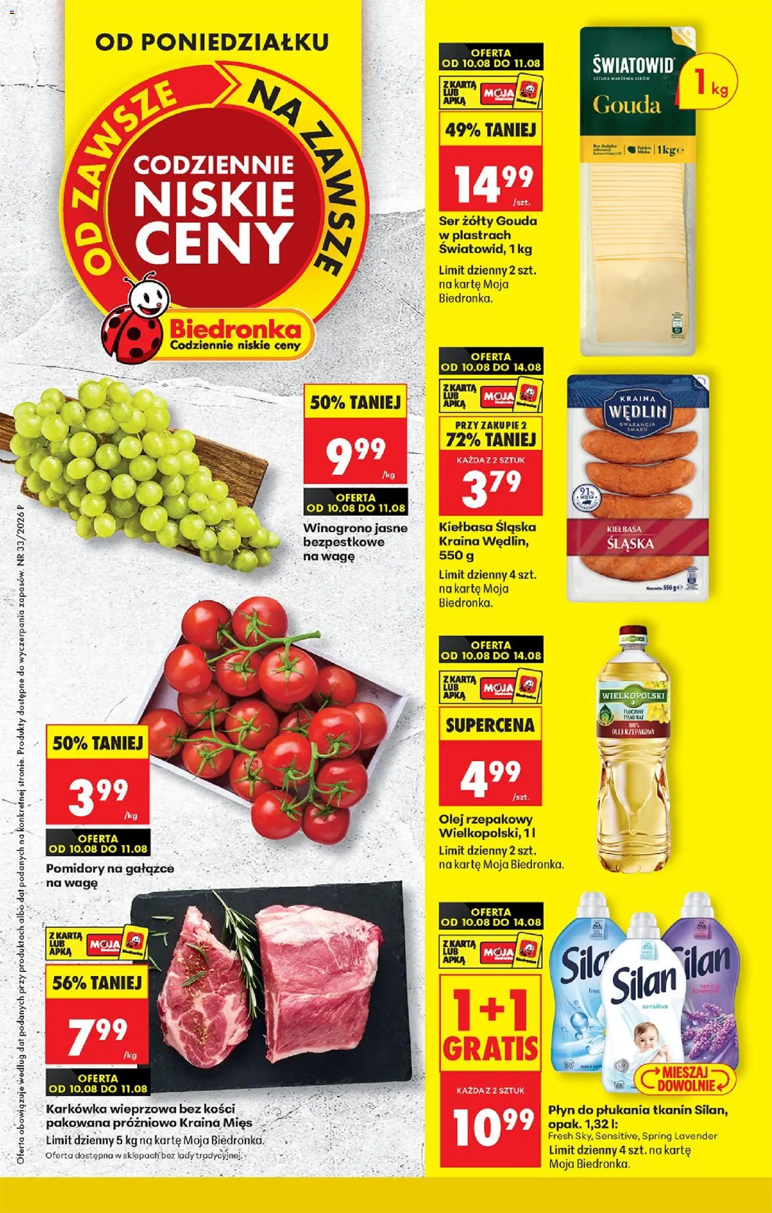 Biedronka gazetka od 10.08.2026 | Strona: 1 | Produkty: Karkówka, Karkówka wieprzowa, Kraina mięs, Pomidory