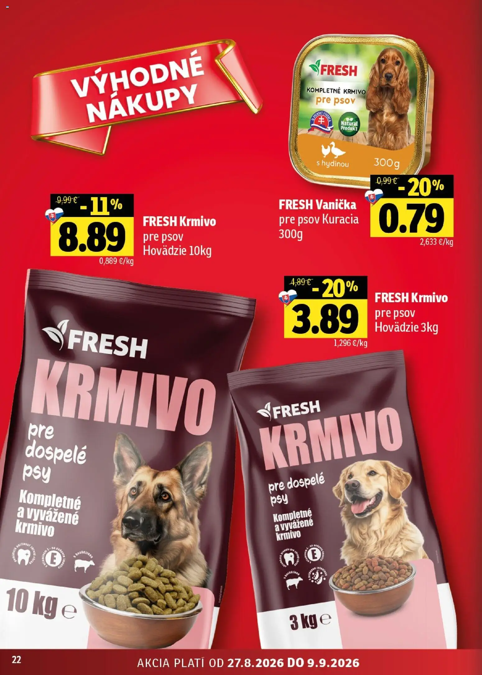 Nové Fresh akcie – leták je platný od 27.08.2026 | Strana: 22 | Produkty: Krmivo pre psov