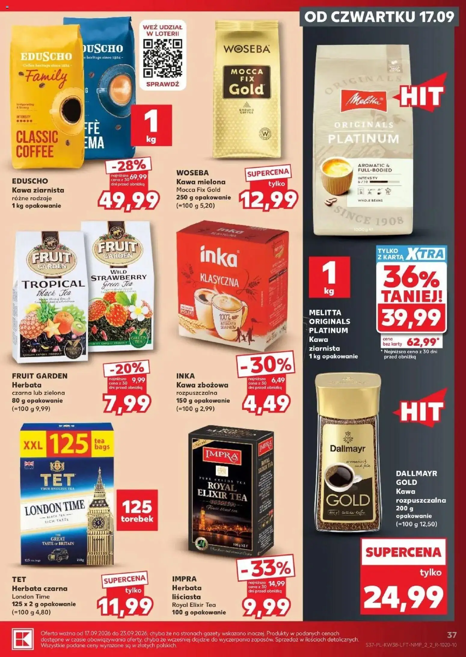 Kaufland gazetka od 17.09.2026 - od jutra PDF | Strona: 37 | Produkty: Kawa ziarnista, Kawa rozpuszczalna, Kawa ziarnista 1 kg, Herbata