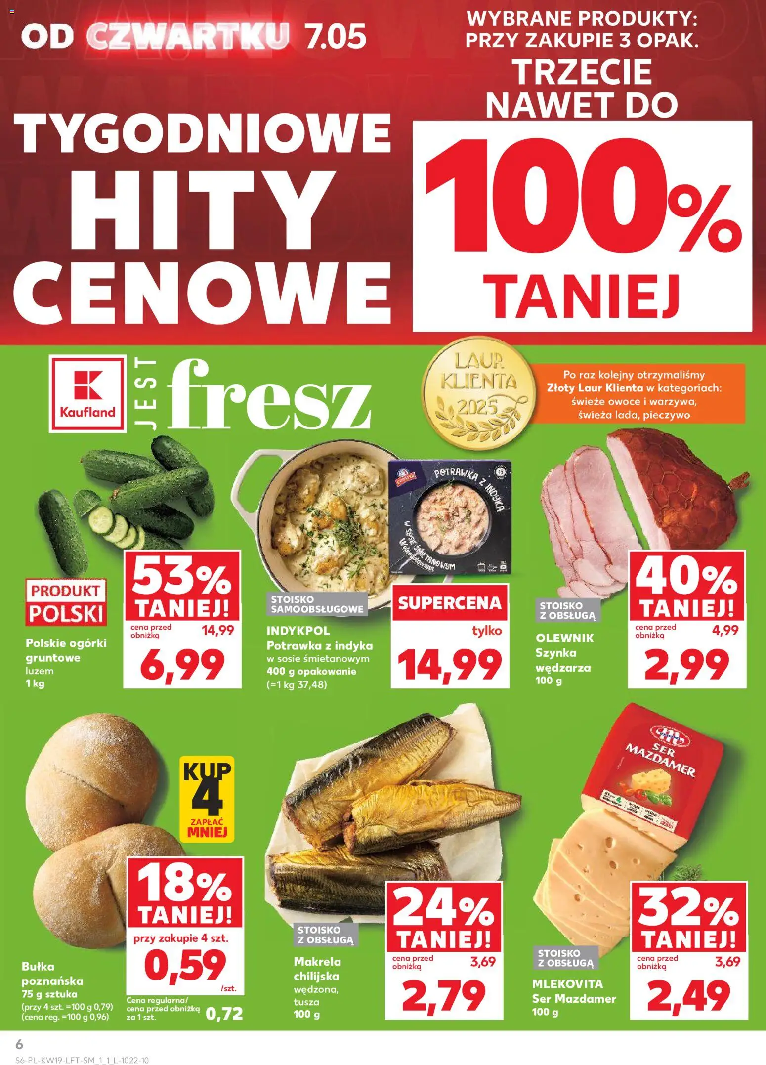 Kaufland gazetka od 07.05.2026 | Strona: 6 | Produkty: Pieczywo, Szynka, Bułka, Ser