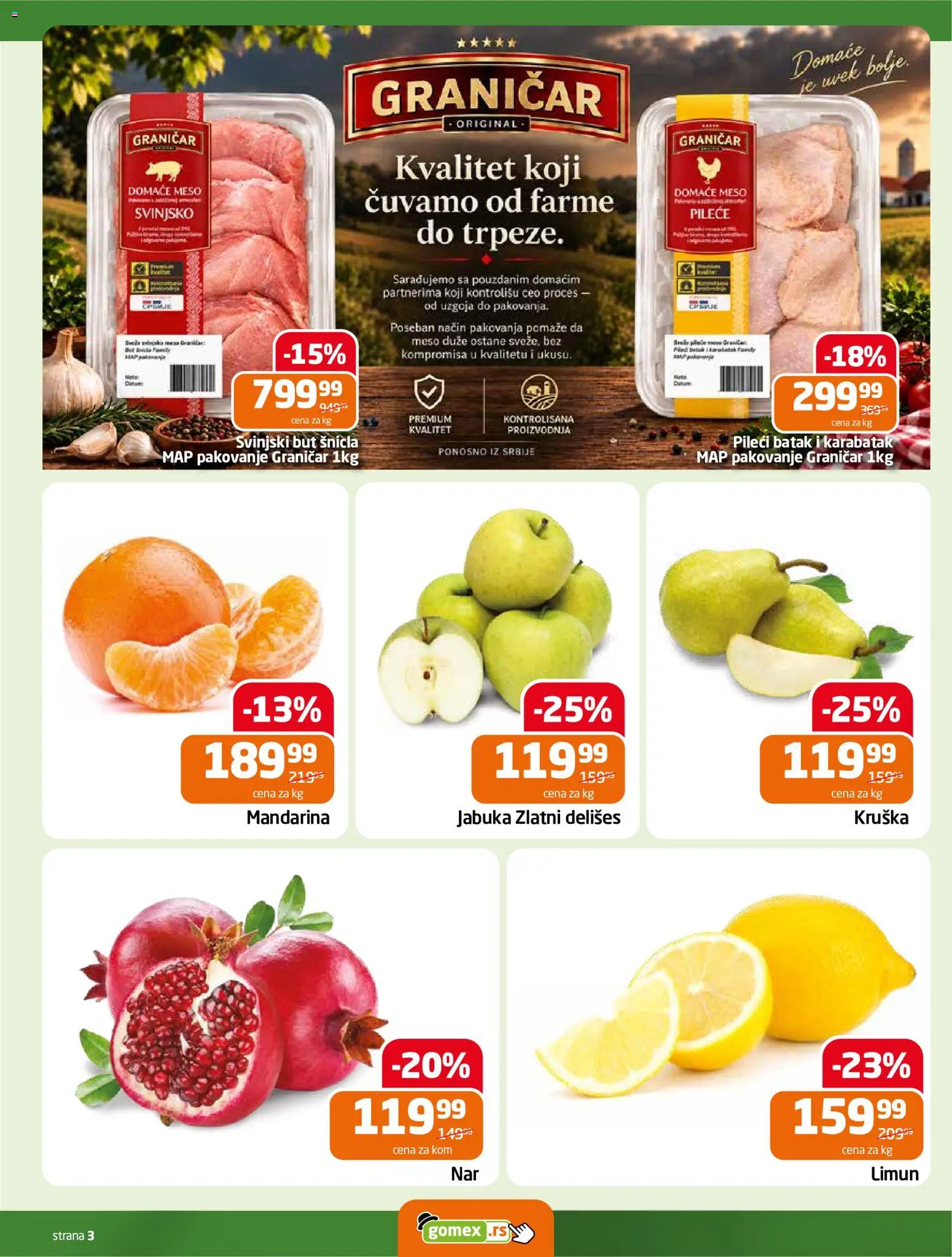 Gomex katalog - važi od 30.09.2026 | Strana: 3 | Proizvode: Pileći batak, Pakovanje, Svinjski but, Limun