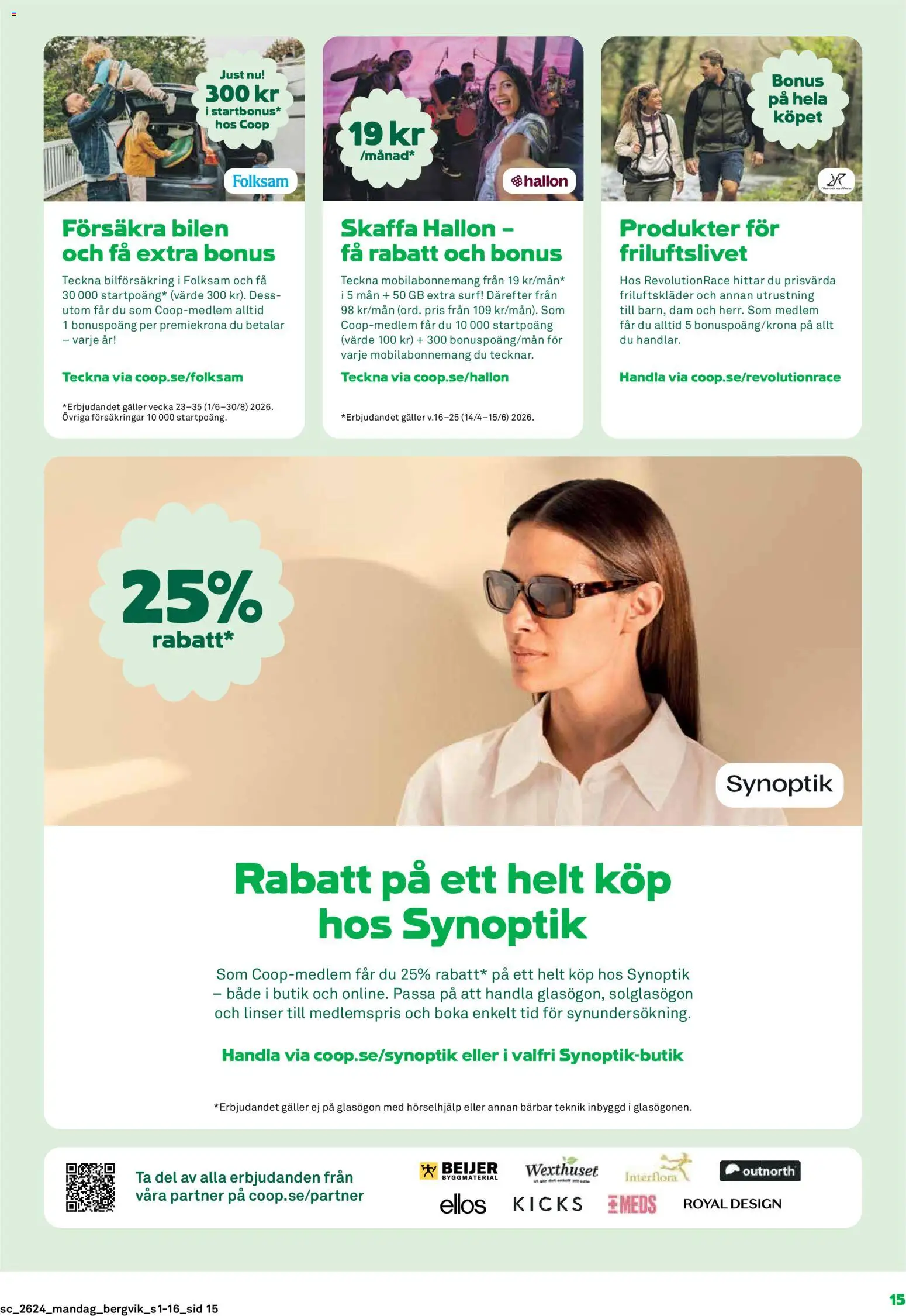 Stora Coop reklamblad aktuell från 08.06.2026 | Sida: 15 | Produkter: Linser, Galler, Solglasögon, Hallon