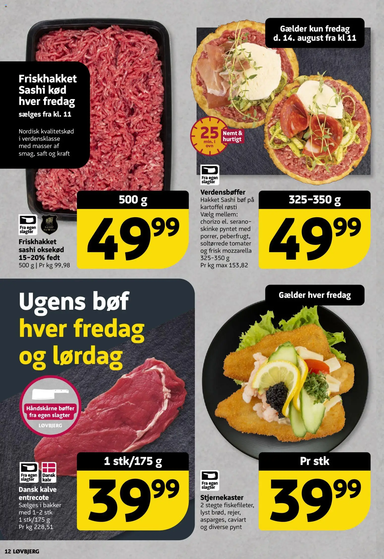 Løvbjerg tilbudsavis – gyldig fra 14/08/2026 | Side: 12 | Produkter: Skinke, Tomater, Bøffer, Entrecote