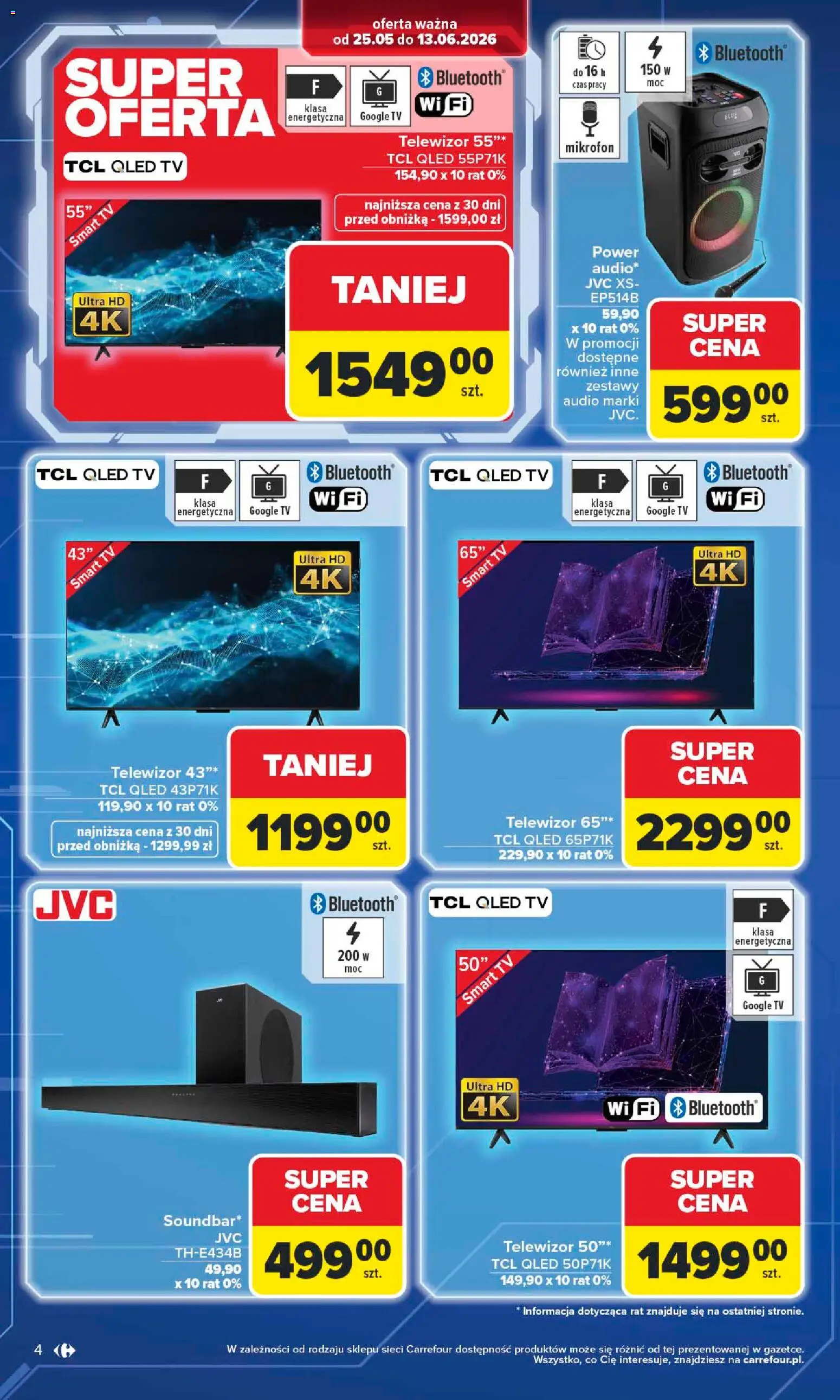 Carrefour gazetka - Multimedia od 25.05.2026 | Strona: 4 | Produkty: Telewizor, Audio, Mikrofon