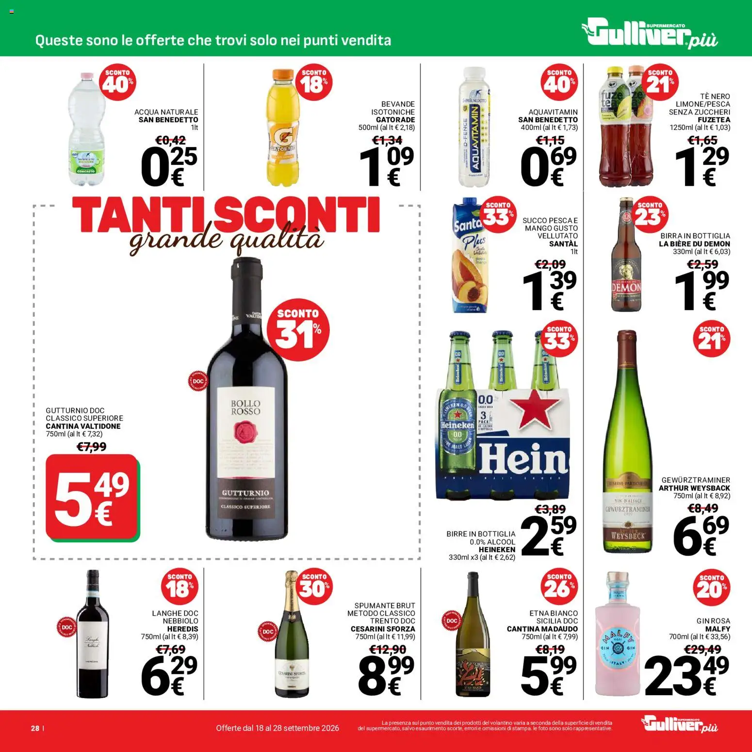 Volantino Gulliver del 18/09/2026 | Pagina: 28 | Prodotti: Birra, Acqua, Acqua naturale, Birra in bottiglia