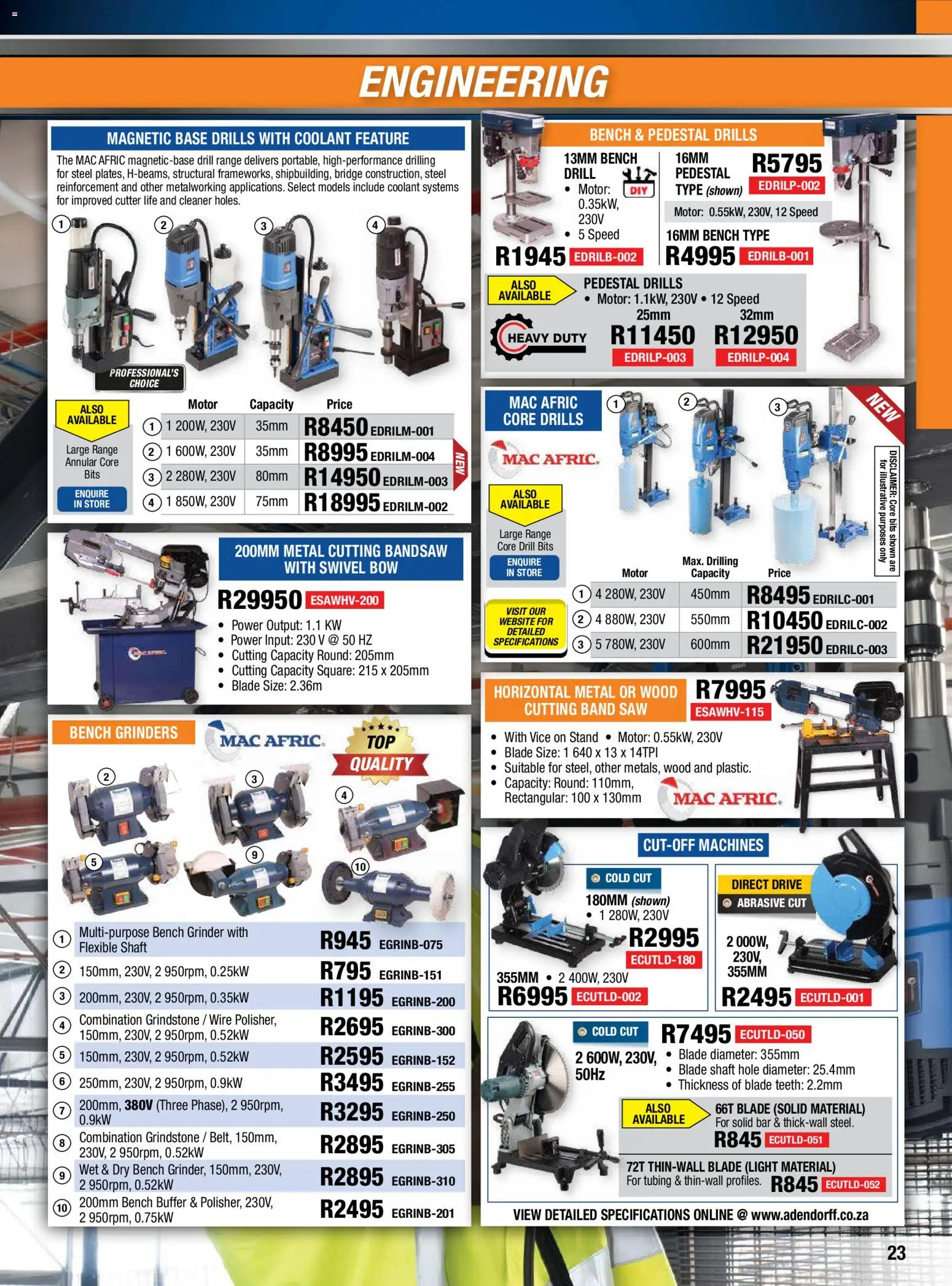 New Adendorff catalogue – valid from 01/07/2026 | Page: 25 | Products: Pedestal, Cutter, Grinder, Light