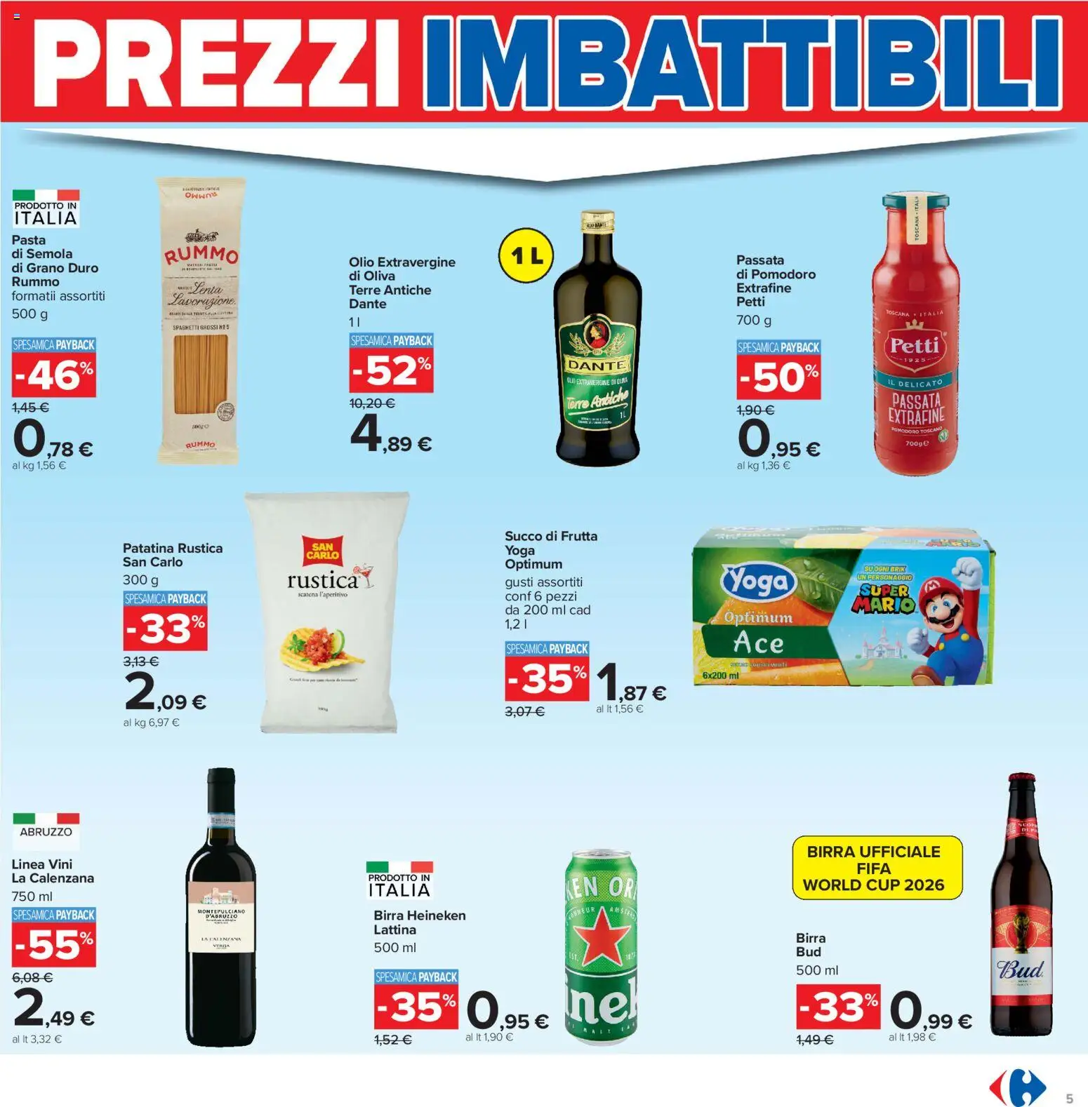 Volantino Carrefour del 16.06.2026 | Pagina: 5 | Prodotti: Frutta, Pomodoro, Olio, Pasta