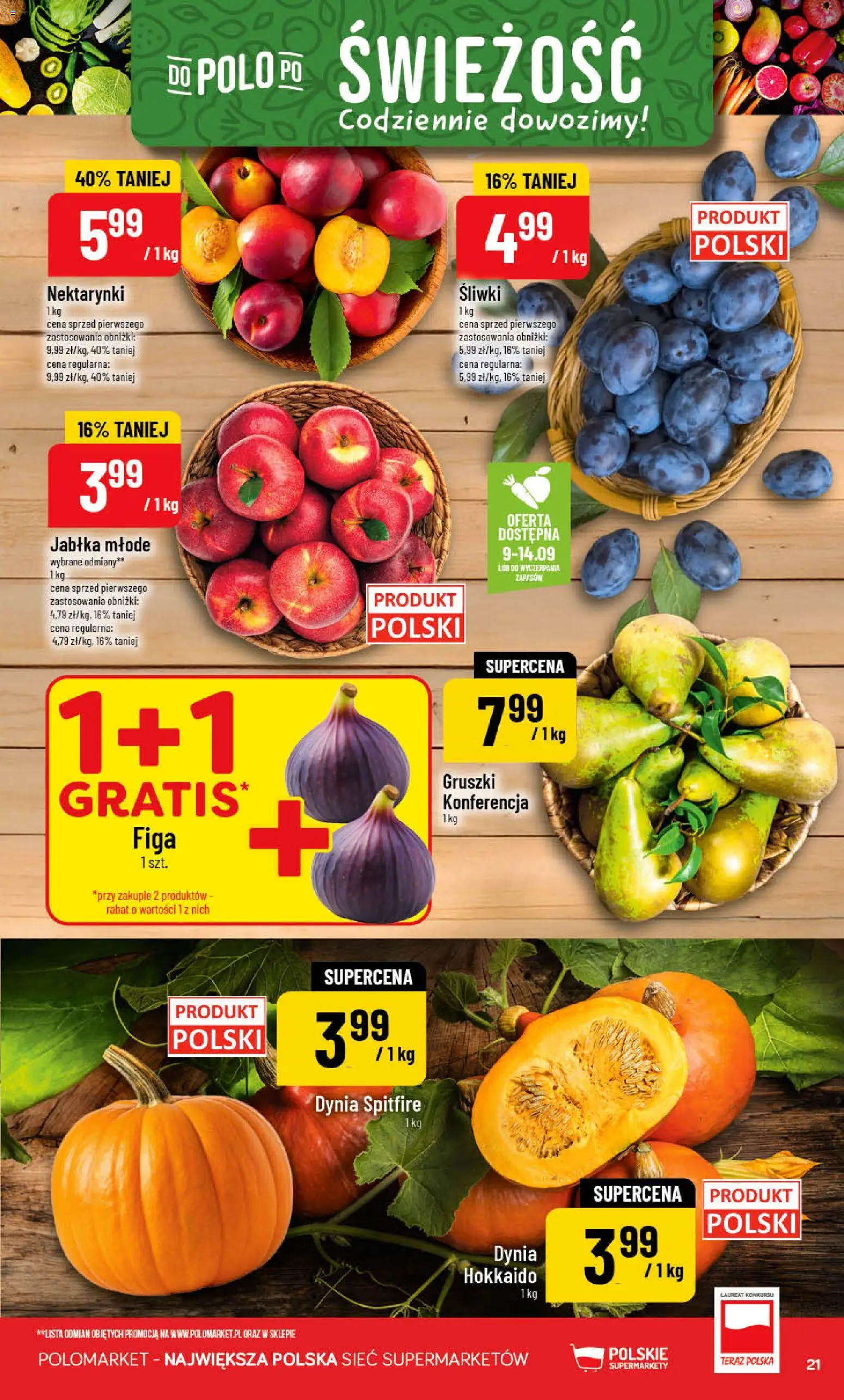 POLOmarket gazetka od 09.09.2026 | Strona: 21 | Produkty: Gruszki, Nektarynki, Dynia Hokkaido, Jabłka