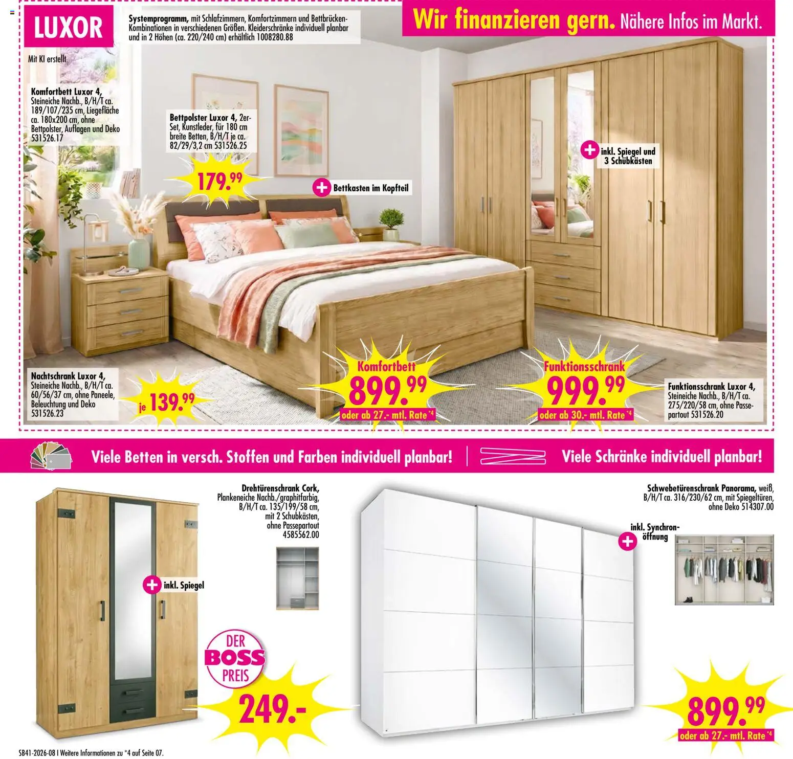 SB Möbel Boss - Broschüre – gültig ab 06.10.2026 | Seite: 8 | Produkte: Schwebetürenschrank, Drehtürenschrank, Spiegel