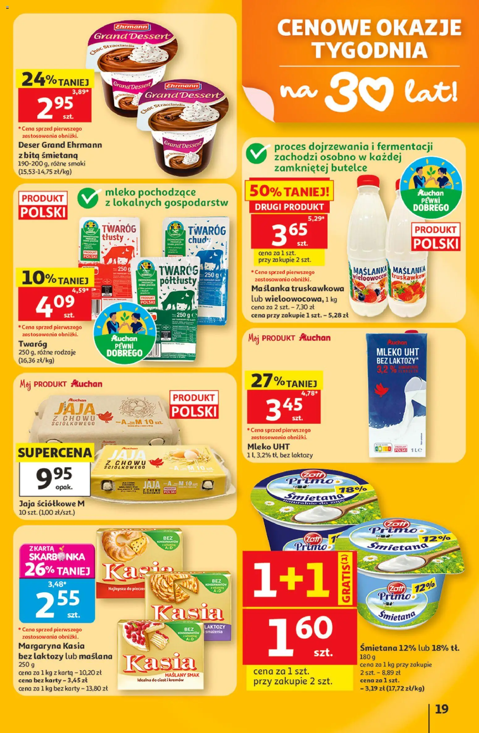 Auchan gazetka - 30 Lat Hipermarket od 11.06.2026 | Strona: 19 | Produkty: Margaryna kasia, Margaryna, Mleko, Jaja
