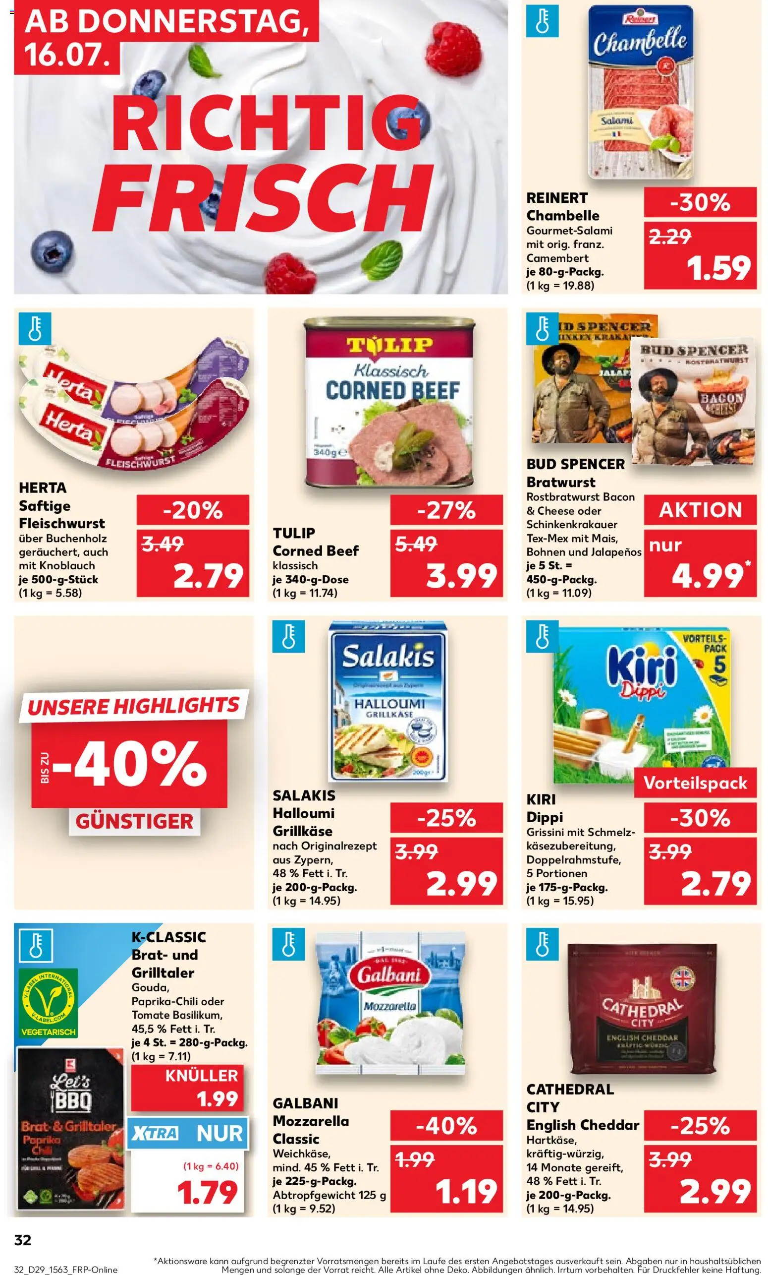 Kaufland Prospekt Hamburg – gültig ab 16.07.2026 | Seite: 32 | Produkte: Mozzarella, Bratwurst, Paprika, Knoblauch