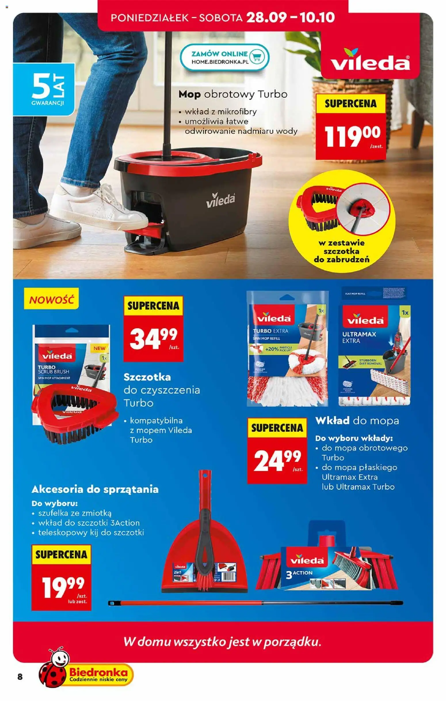 Biedronka gazetka - Hity i inspiracje od 26.09.2026 | Strona: 8 | Produkty: Szczotka, Mop obrotowy, Vileda, Mop