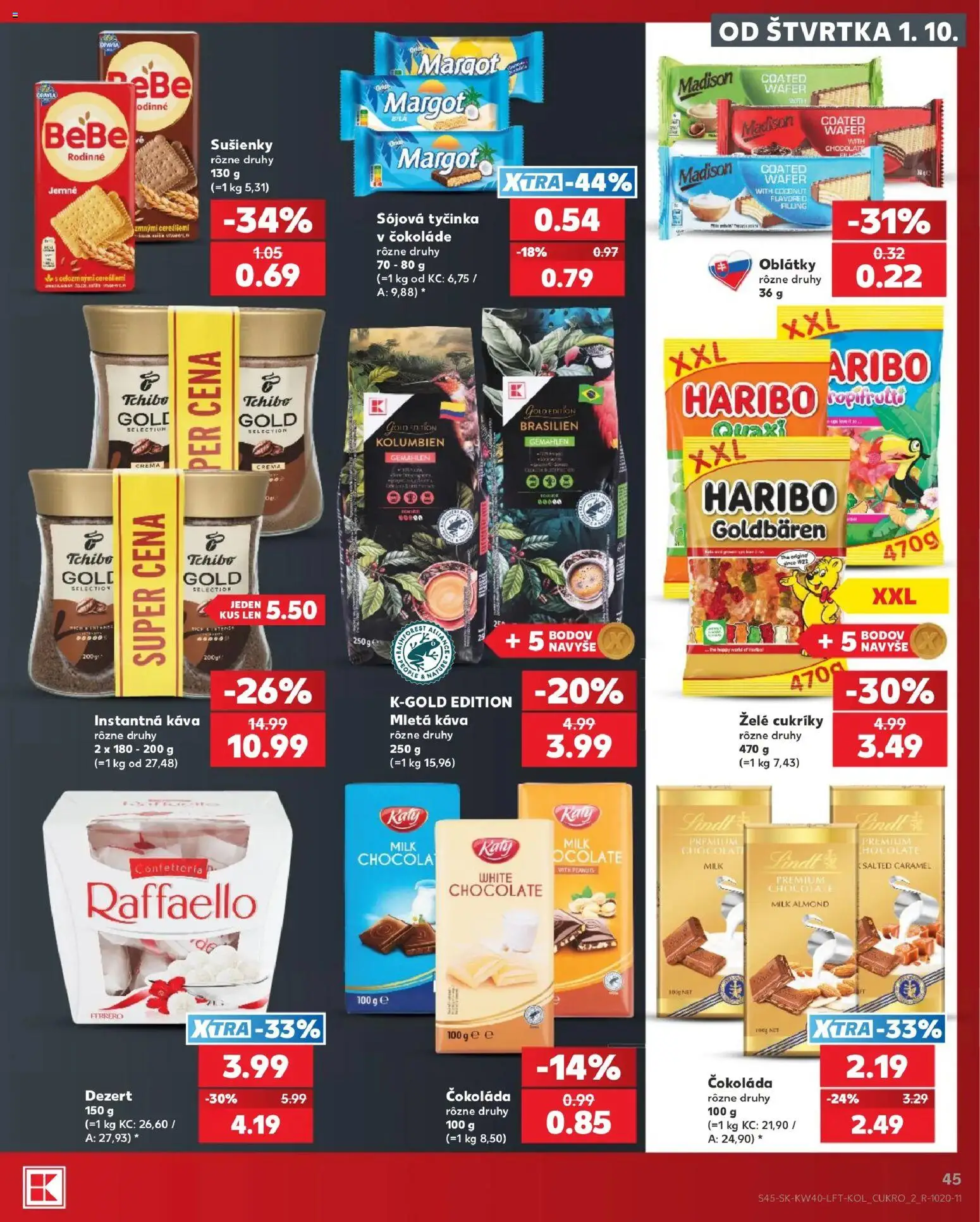 Nové Kaufland akcie – leták je platný od 01.10.2026 | Strana: 45 | Produkty: Sušienky, Čokoláda, Oblátky, Dezert