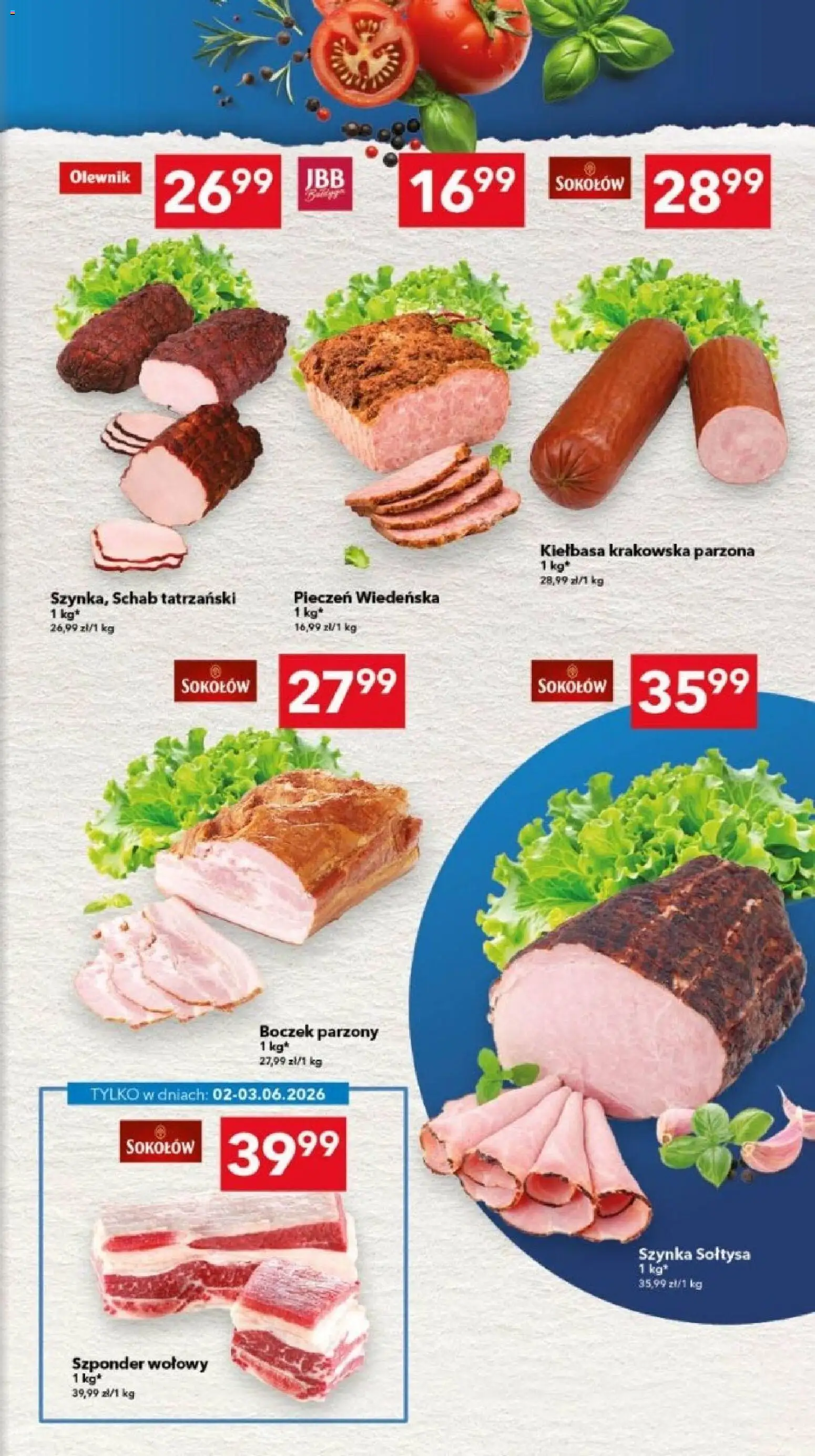 Lewiatan gazetka - Legnica od 02.06.2026 | Strona: 3 | Produkty: Szynka, Kiełbasa krakowska, Boczek, Boczek parzony
