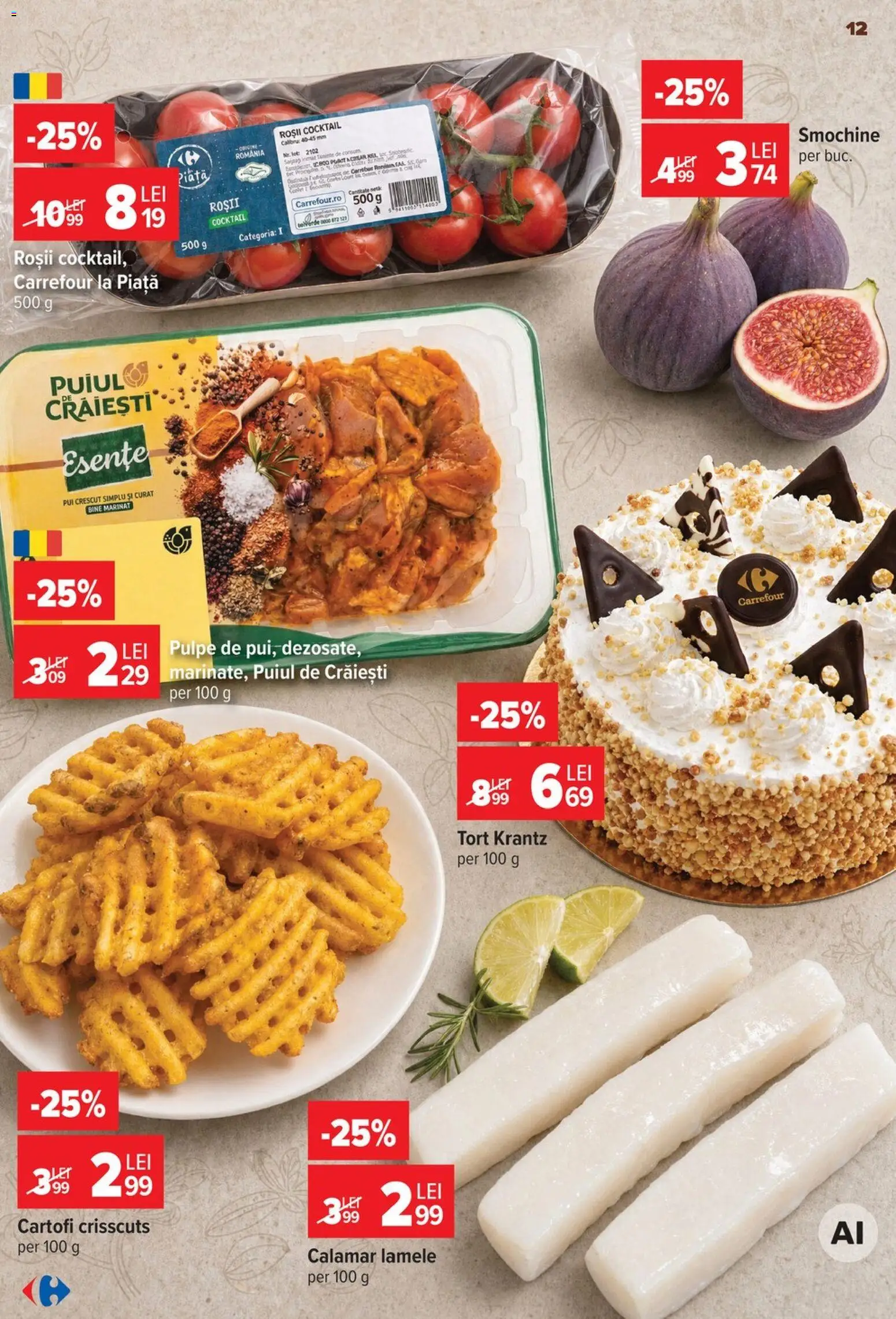 Noul catalog Carrefour – valabil de la 12.08.2026 | Pagină: 13 | Produse: Pui, Tort, Cocktail, Roșii