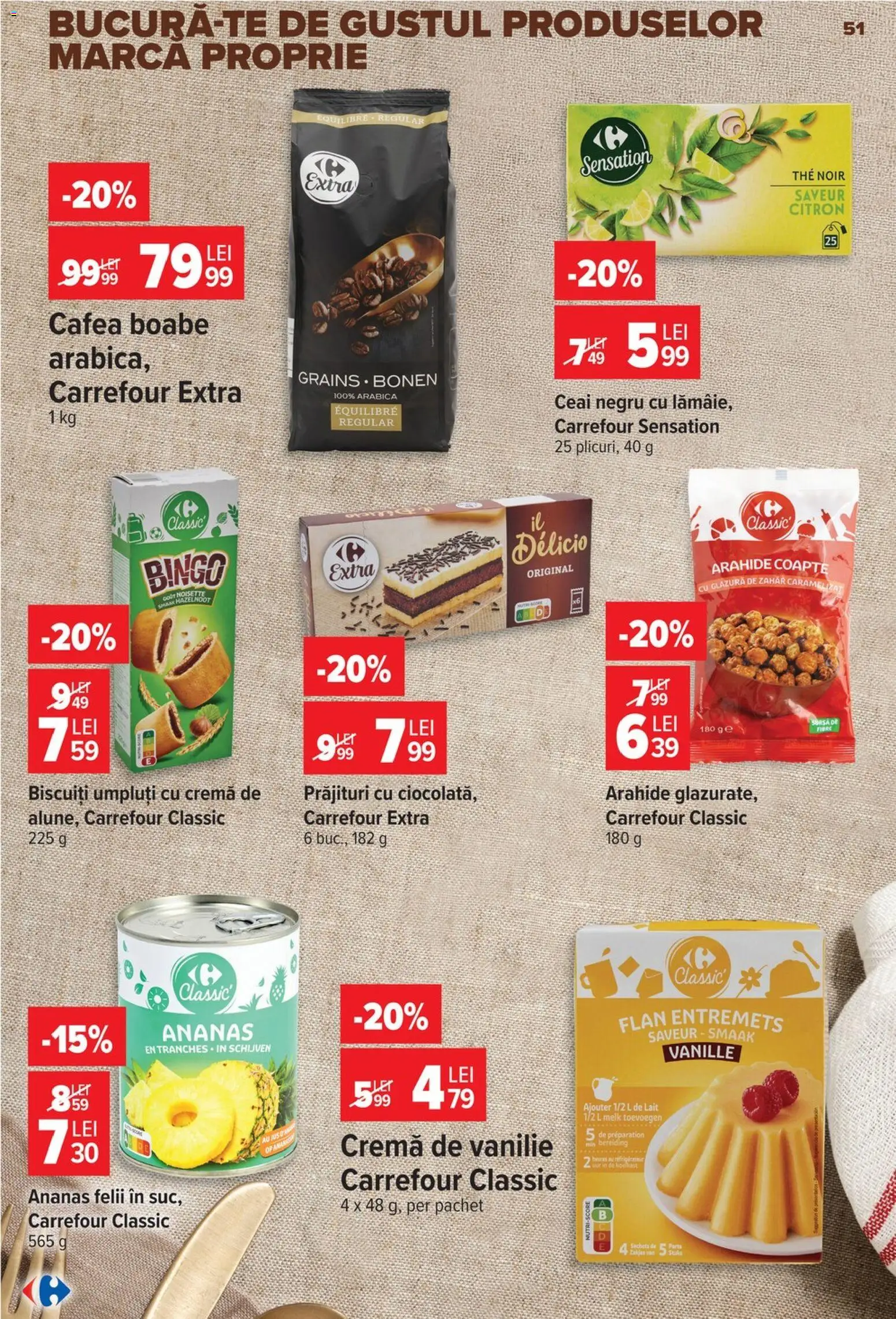 Noul catalog Carrefour – valabil de la 19.08.2026 | Pagină: 51 | Produse: Carrefour Classic, Arahide, Cremă, Ceai