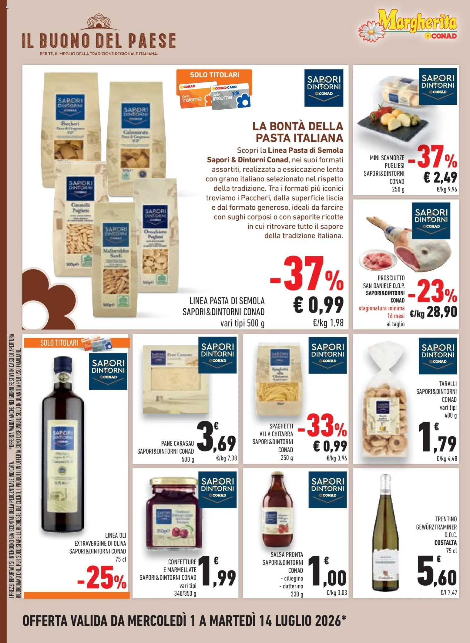 Volantino Conad del 01/07/2026 | Pagina: 14 | Prodotti: Pane, Olive, Taralli, Paccheri