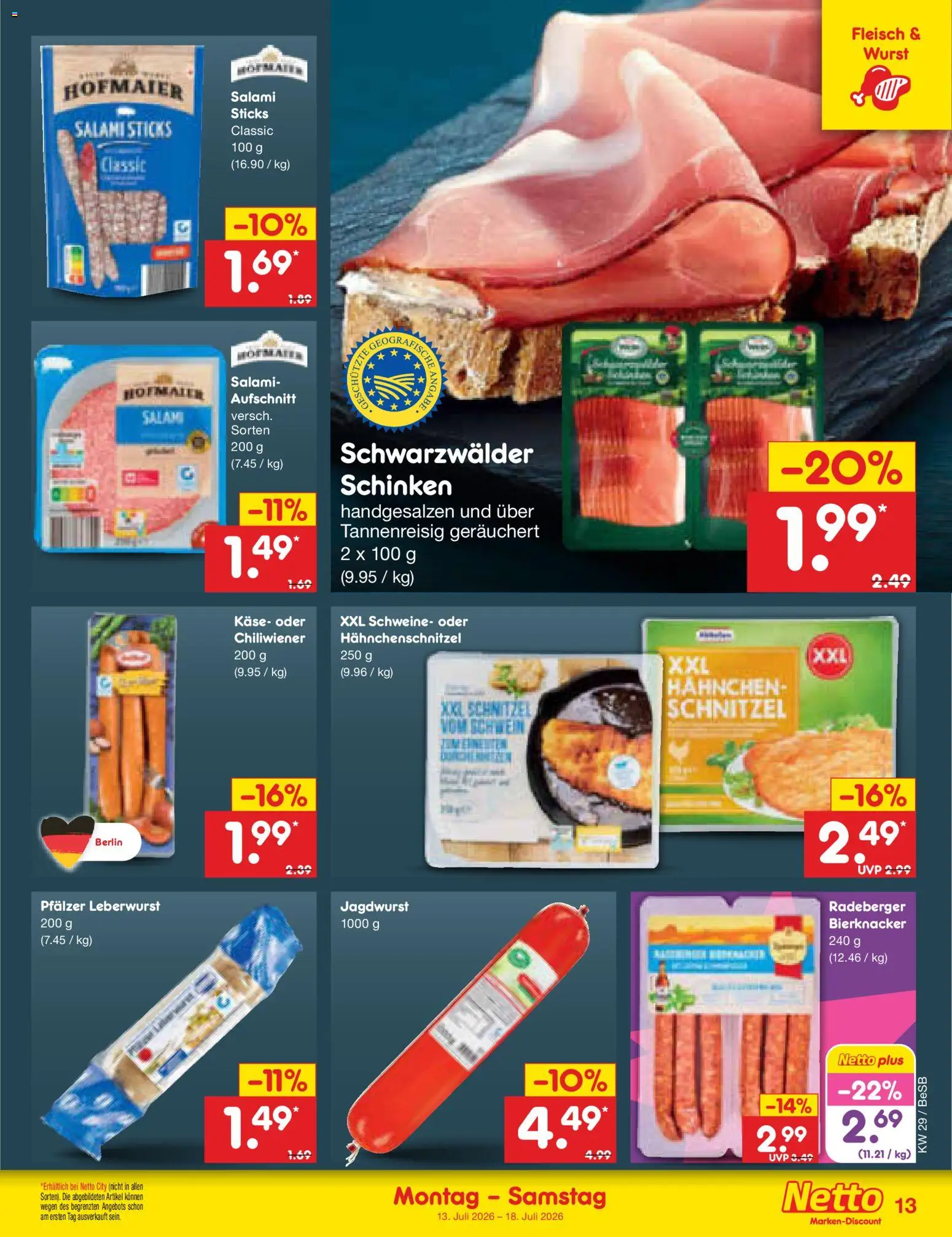 Netto Marken-Discount Prospekt – gültig ab 13.07.2026 | Seite: 15 | Produkte: Käse, Salami, Schinken, Fleisch