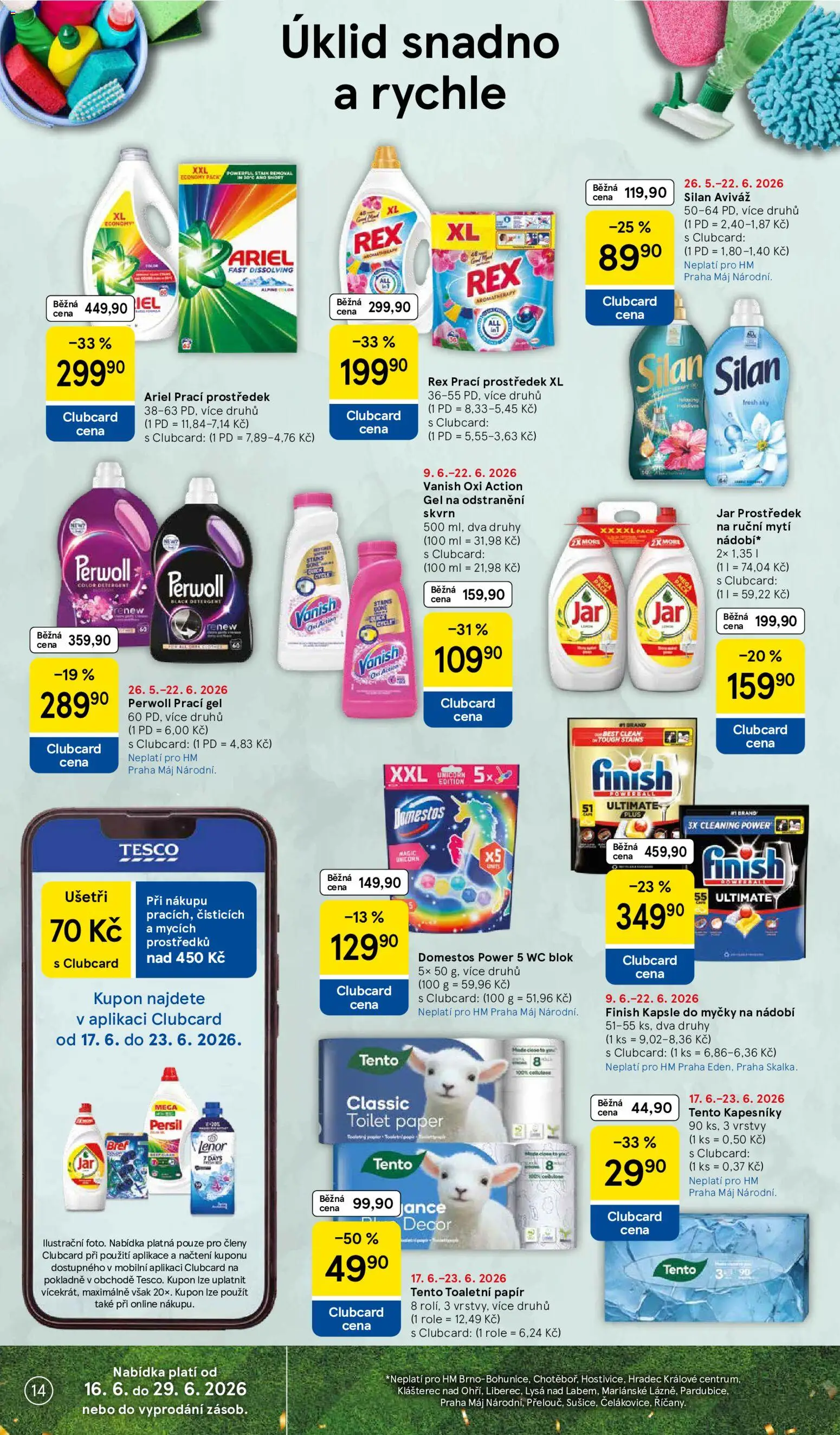 Tesco leták - Hypermarket od 17.06.2026 | Strana: 14 | Produkty: Lenor, Prací gel, Ariel, Wc