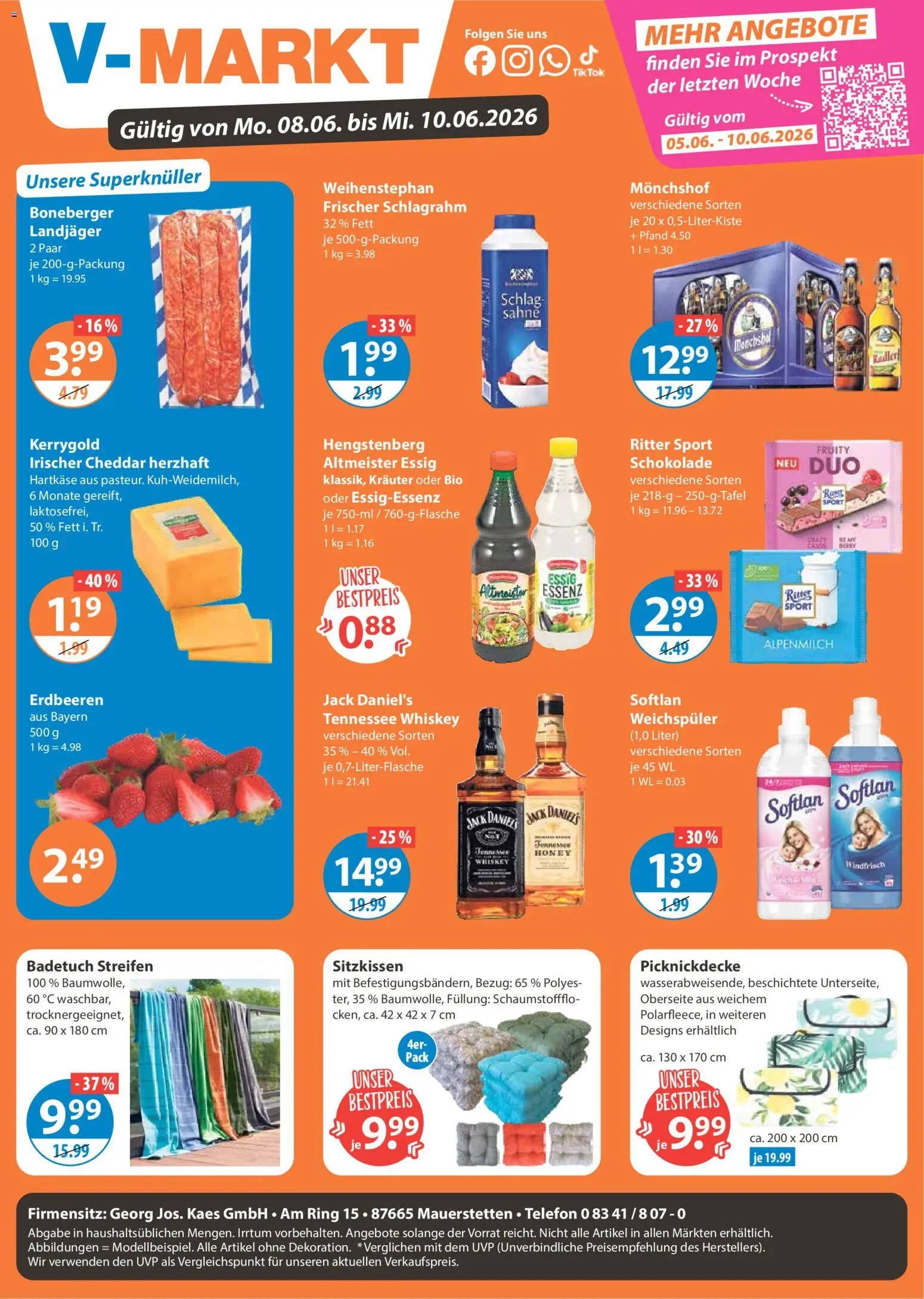 V-Markt Schwaben / Oberbayern ab Montag – gültig ab 08.06.2026 | Seite: 1 | Produkte: Monchshof, Schokolade, Erdbeeren, Telefon