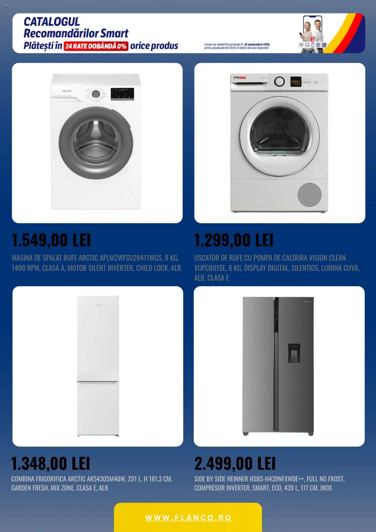 Noul catalog Flanco – valabil de la 03.09.2026 | Pagină: 2 | Produse: Lumină, Clean, Mașină De Spălat, Combină frigorifică
