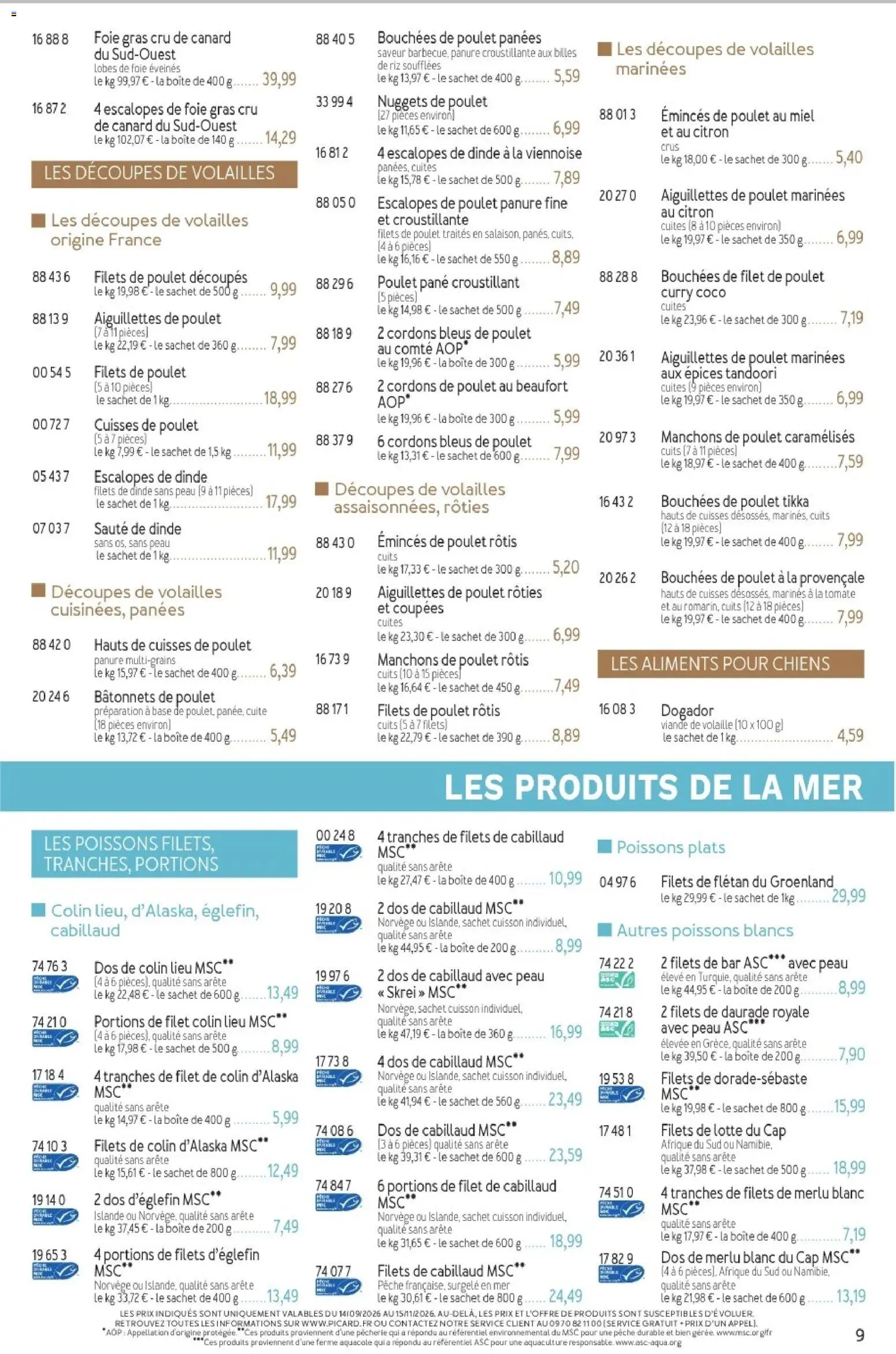 {H1} | Page: 9 | Produits: Comté aop, Aiguillettes de poulet, Dos de cabillaud, Aliments
